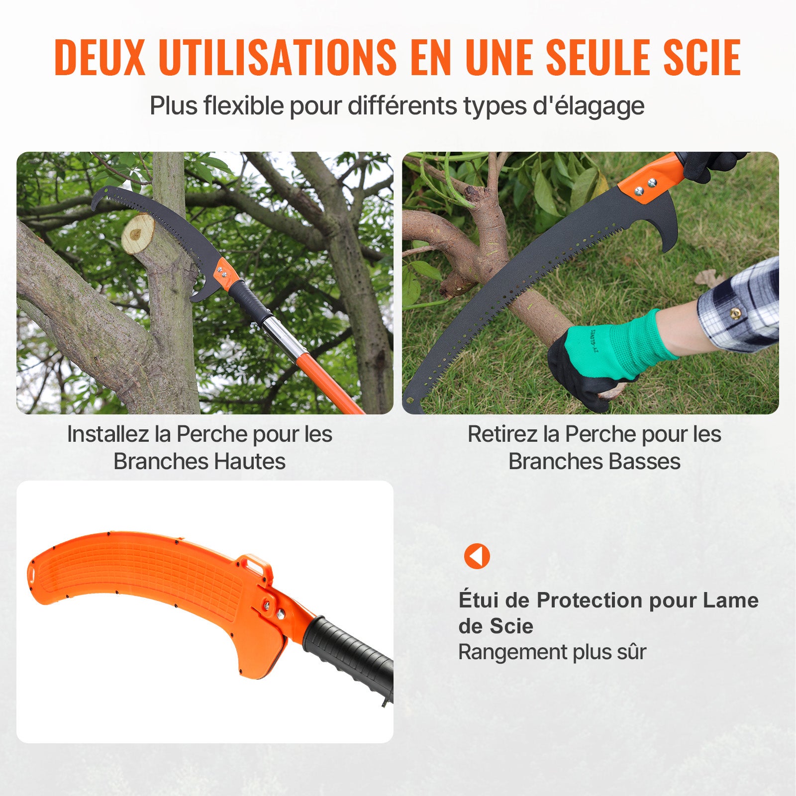 Scie à perche manuelle,élagueuse extensible SucceBuy 7,3 à 27 pieds,lame en acier tranchant,8 poignées en fibre verre,pour élaguer les palmiers - 4