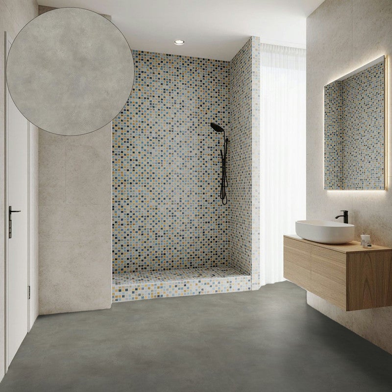 Abaco| suelo vinílico en rollo efecto cemento (10m2) ideal para camper. resistente al agua. fácil instalación. portuno