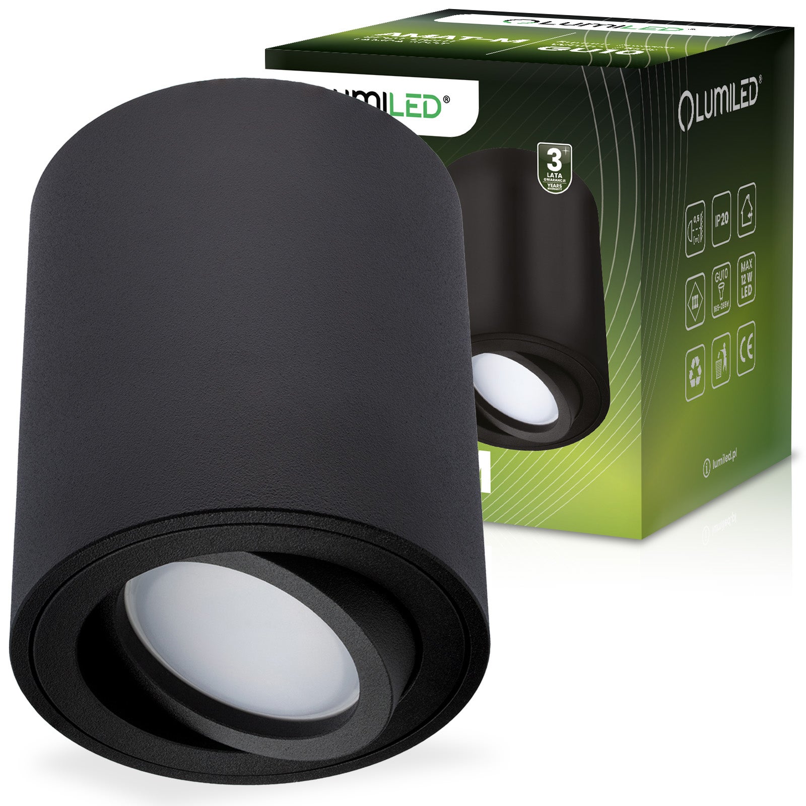 Oprawa Natynkowa Lumiled Halogenowa Spot Tuba Ruchoma GU10 Okrągła Czarna 84mm 1 szt.
