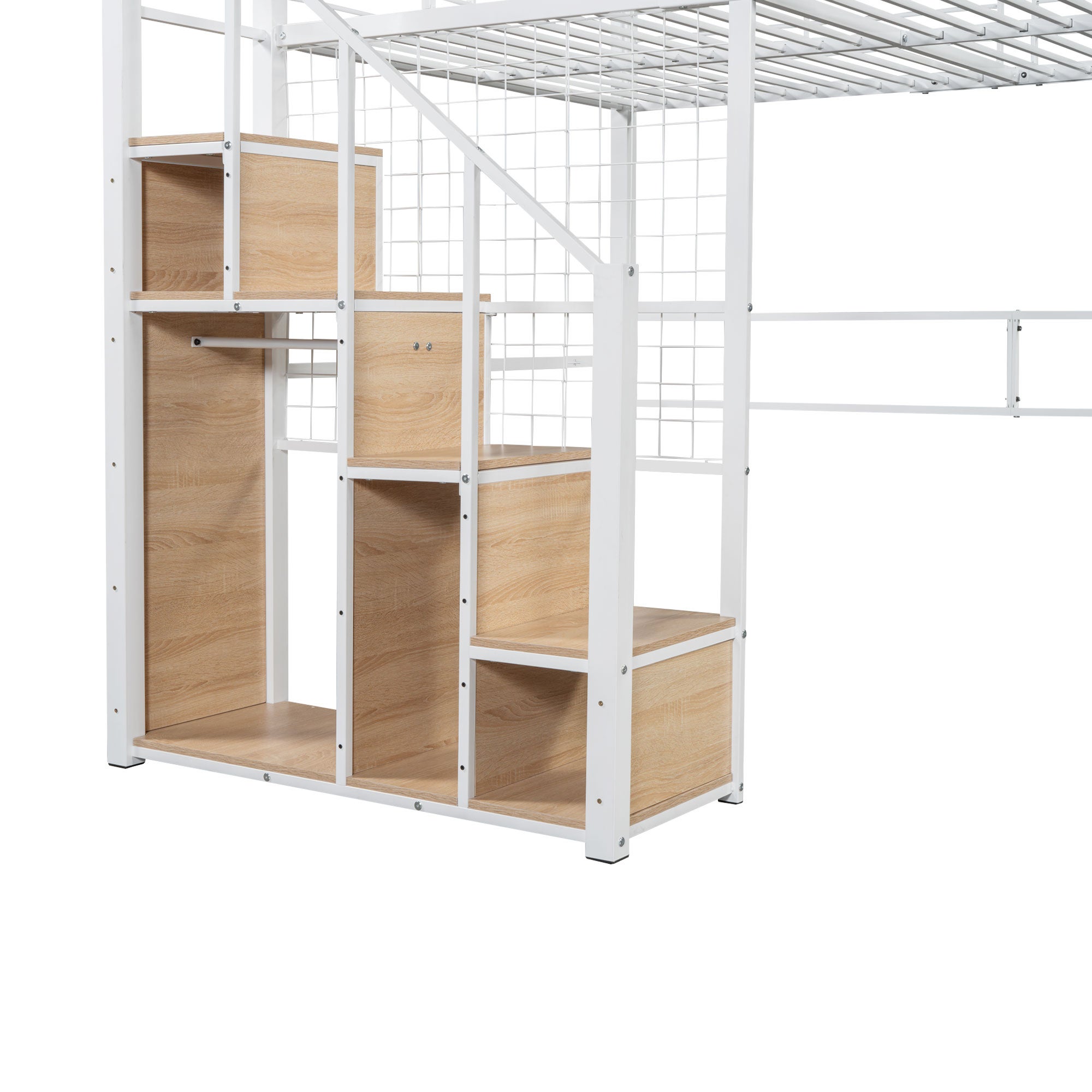 Letto a castello con scaletta di sicurezza 140x200, letto per bambini con struttura in ferro e vano contenitore, letto per ragazzi, bianco - 8