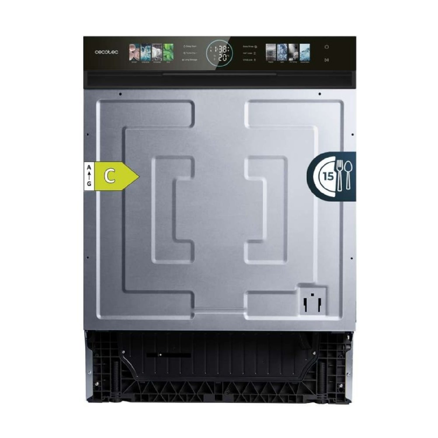 Cecotec lavavajillas bolero aguazero 6620 s-bi semi-integrable de 60 cm con 15 servicios, clase c, 8 programas, motor inverter