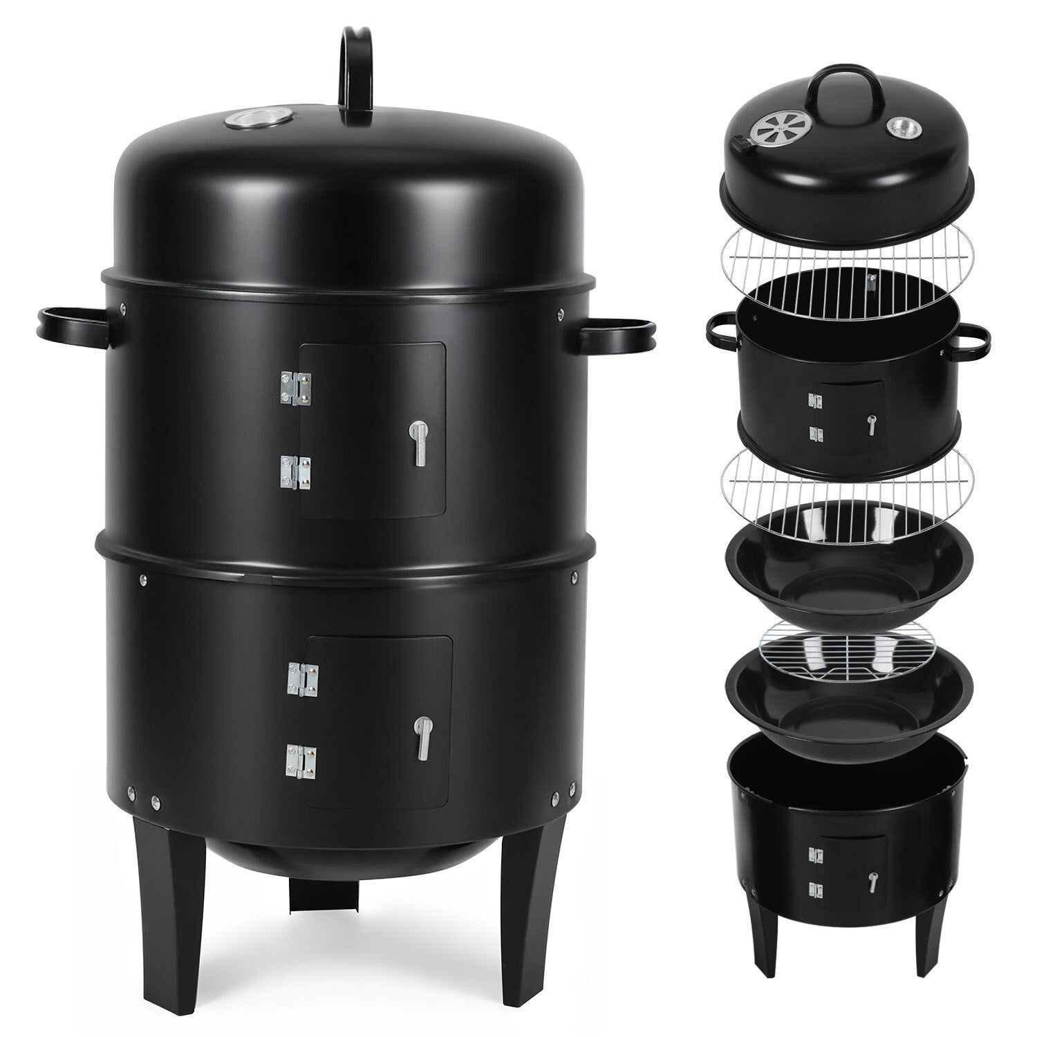 3 w 1 Wędzarnia Smoker Grill na węgiel 40 x 80 cm Wędzenie i pieczenie mięsa, ryb i warzyw z termometrem
