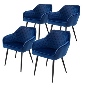 Set Di 4 Sedie Per Sala Da Pranzo In Velluto Blu Scuro Gambe In Acciaio Nero 120 Kg Ml Design - 2