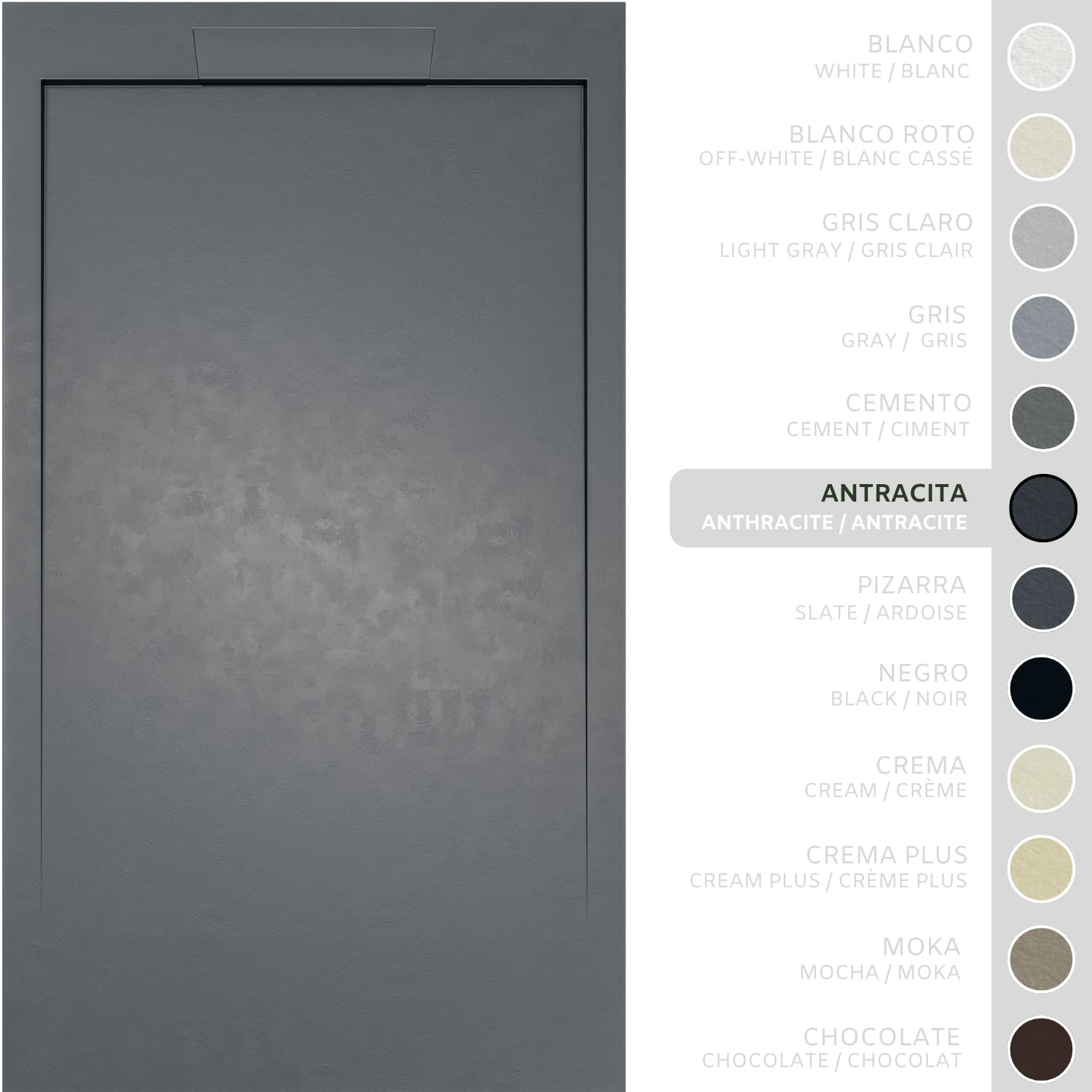 SOULHOME Brodzik prysznicowy– Żywica– Gel Coat– Gładka/Kamienna tekstura – Antypoślizgowy – antracytowy– 180x90- Niski 3cm– Elegancki SAME