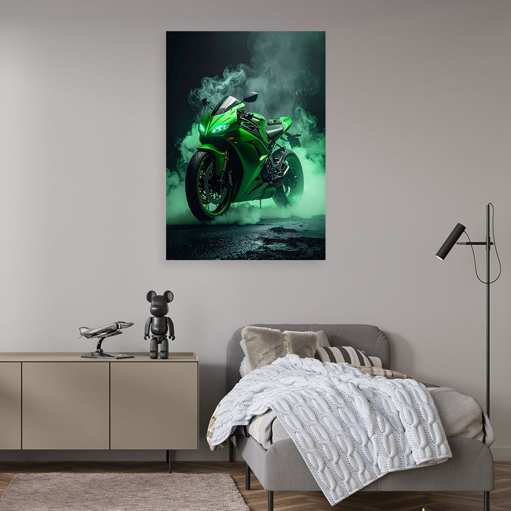 Obraz nowoczesny do pokoju nastolatka, Zielony Motocykl Motor Ścigacz 80x120 - 2