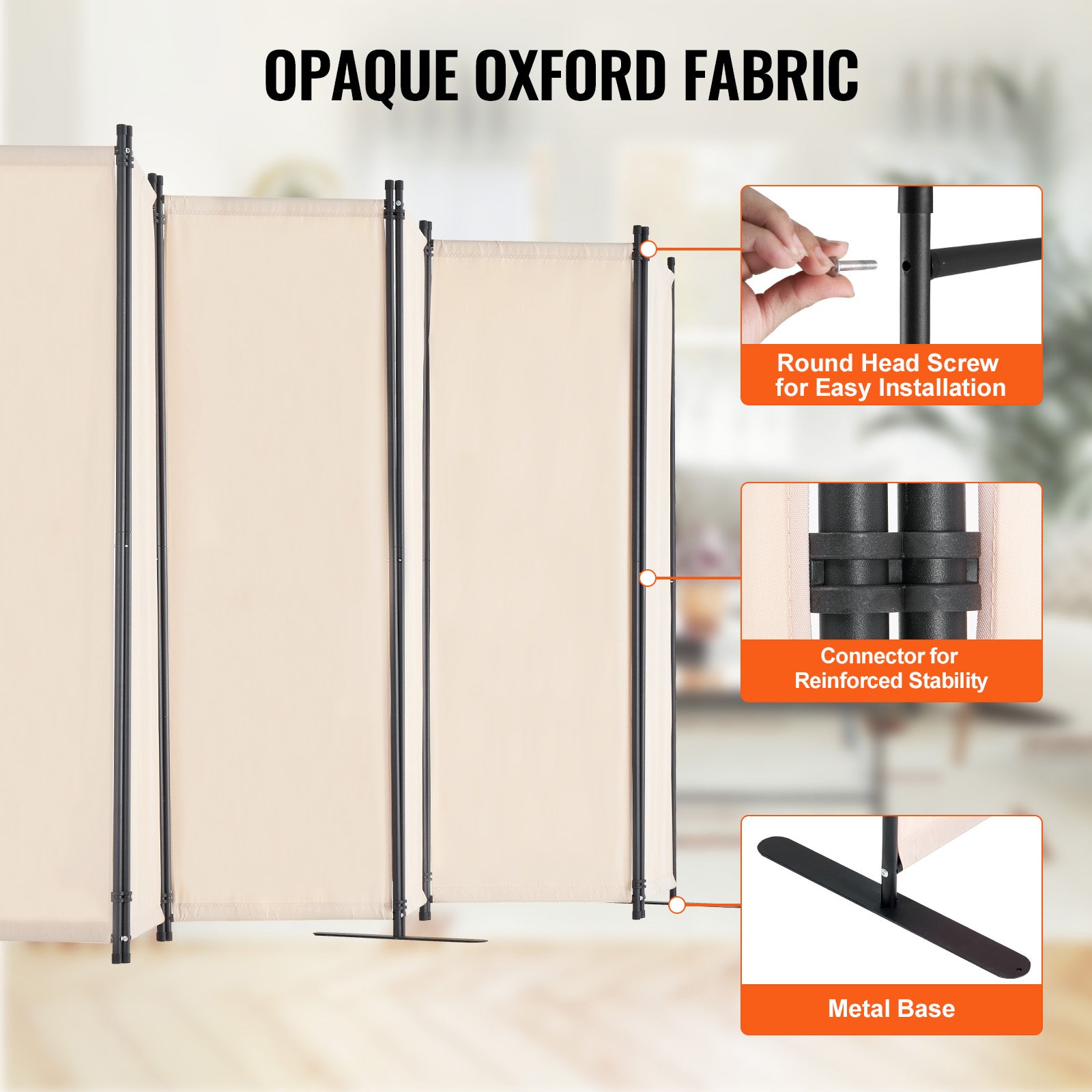 Paravent Multifonctionnel VEVOR 6 Panneaux,Cloison Séparatrice 311 x 180,5 cm,Pliable,Brise-vue pour Bureau,Chambre,Salon,Beige - 3