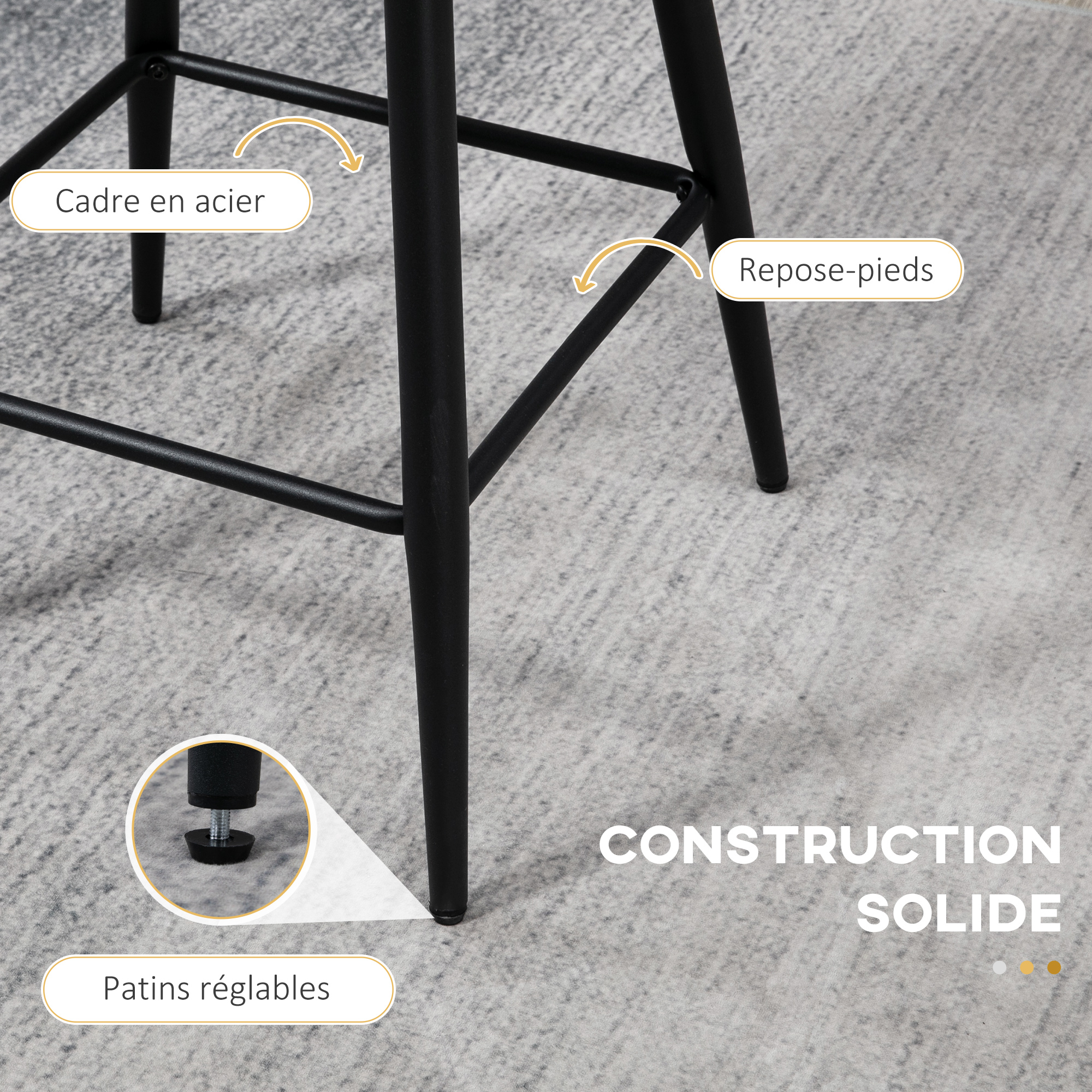 Lot de 2 tabourets de bar tissu crème structure acier HOMCOM - 6