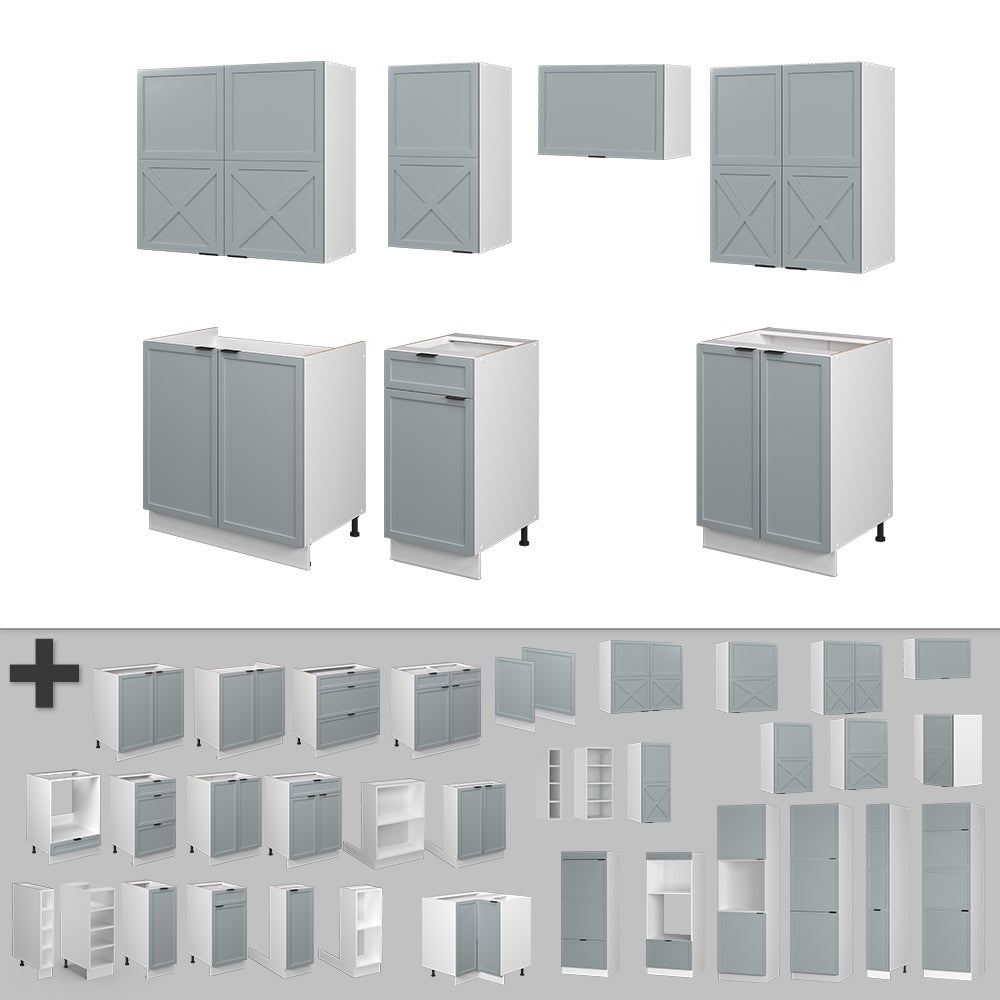 Vicco Cuisine Fame-Line, Bleu clair-gris/blanc, 240cm sans PT - 6