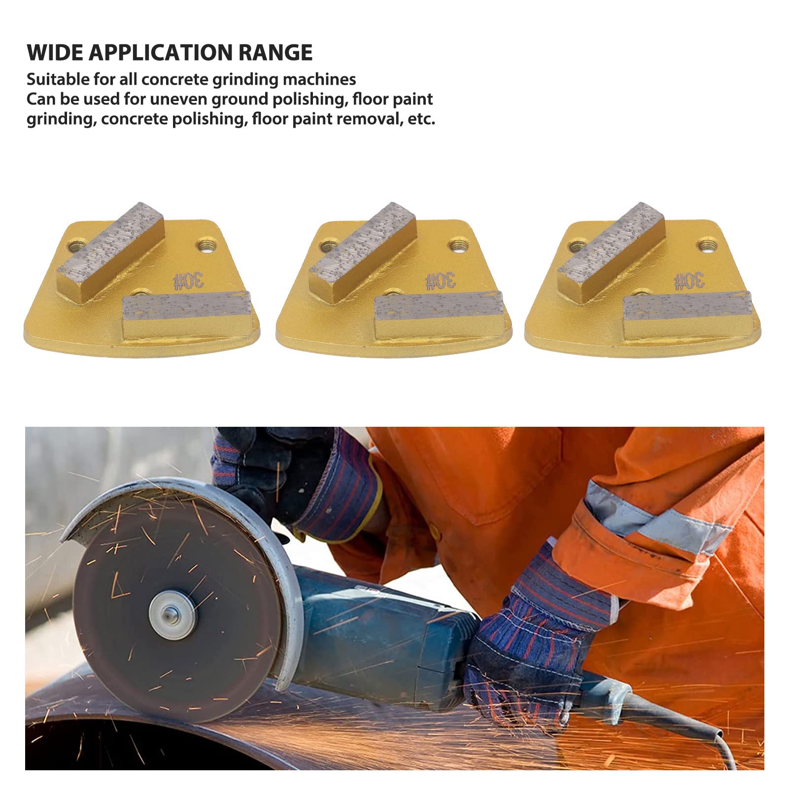 Lot de 3 disques diamantés trapézoïdaux, 30 grains, haute dureté, 2 dents longues, adaptés au meulage du béton et sols durs. - 6