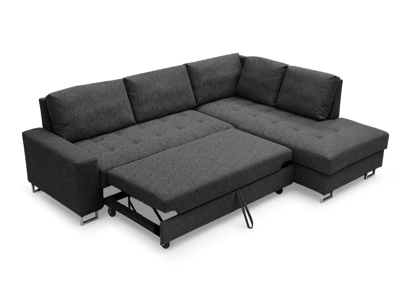 Sofa Cama Chaise Longue Febe 242cm. Rinconera, con Arcón. Negro, Chaise ...