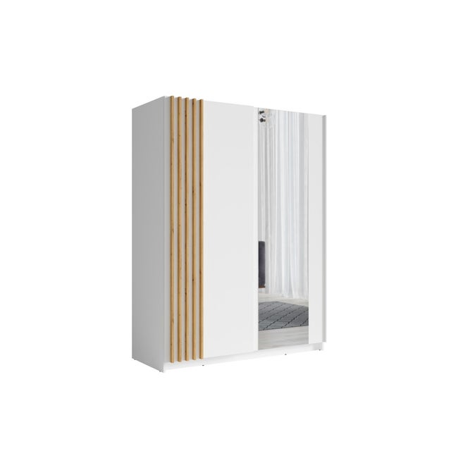 Armoire 2 portes coulissantes 200 cm - blanc et chêne - Collection VARIA