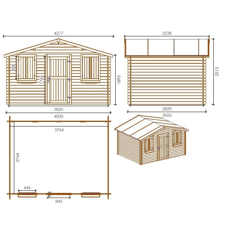 Abri de jardin en bois - 12m2 - 4x3m - Traité - Ep. 28mm - Couleur: marron - DOM418 - ALTANKA - 7