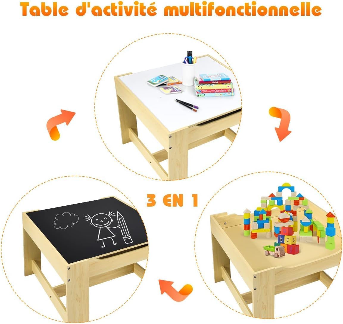 Table Et Chaise Enfant 2-en-1 Avec Tableau Magnétique 2 Faces Et Rangements