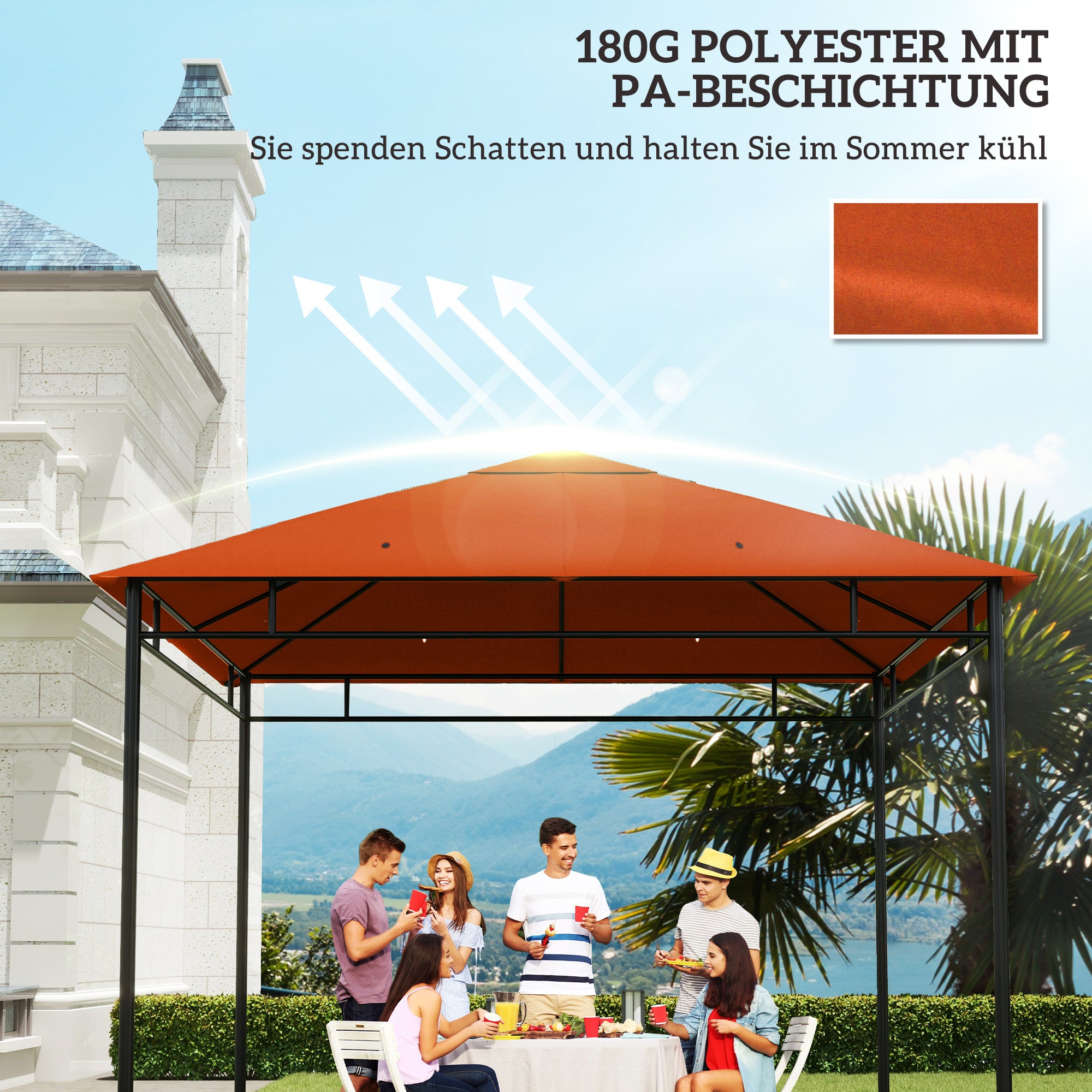 Toiture de remplacement pour pavillon de jardin, polyester, 2,98 x 2,95 m, orange - 7