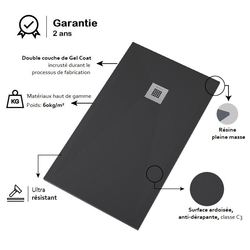 Plato de ducha pizarra ONDA CENIZA 70x110 cm rejilla color - 7