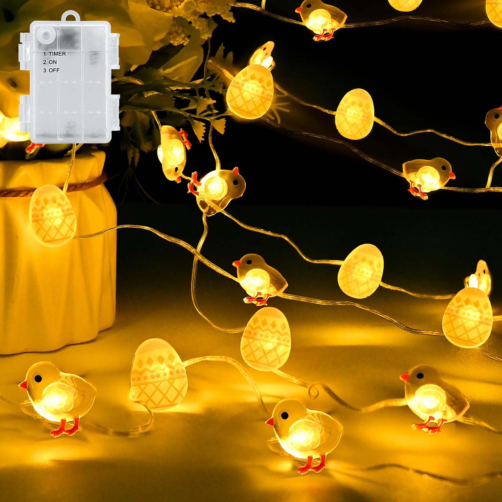 Girlanda wielkanocna 220 cm, 20 pisanek LED, girlanda wielkanocna na baterie, ciepłe światło