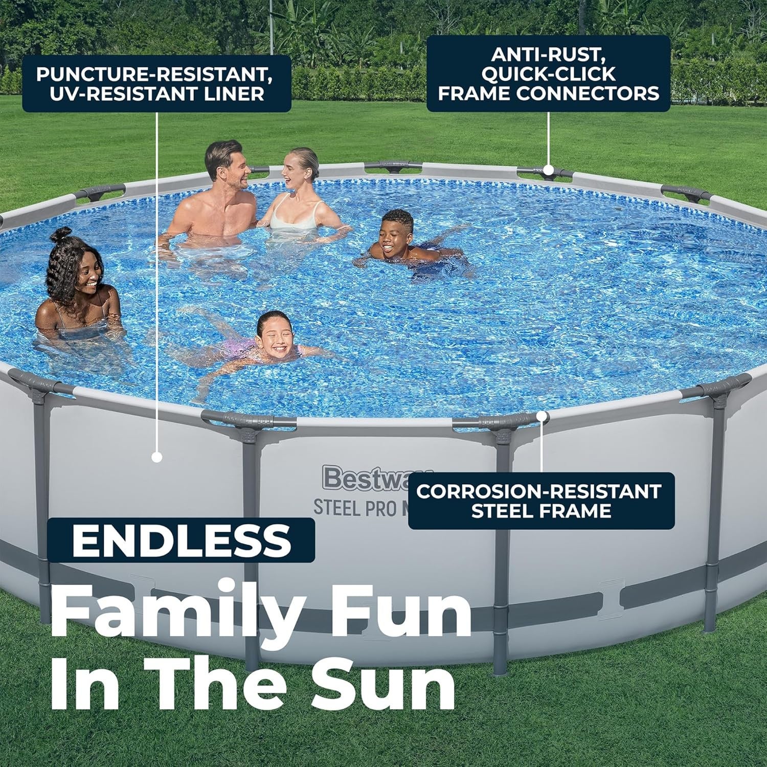 Kit de piscine hors-sol Premium : 427 x 107 cm – Inclut pompe de filtration et cartouche de type I Résistant à la rouille – Capacité de 3 440 gallons - 4