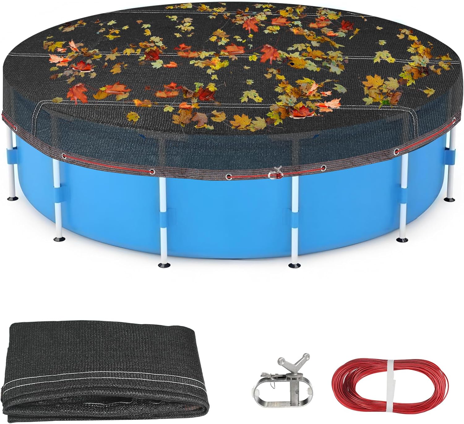 Okrągłe przykrycia basenowe anty-liściowe, zimowa pokrywa do basenów naziemnych, rozmiar: 3,60 m