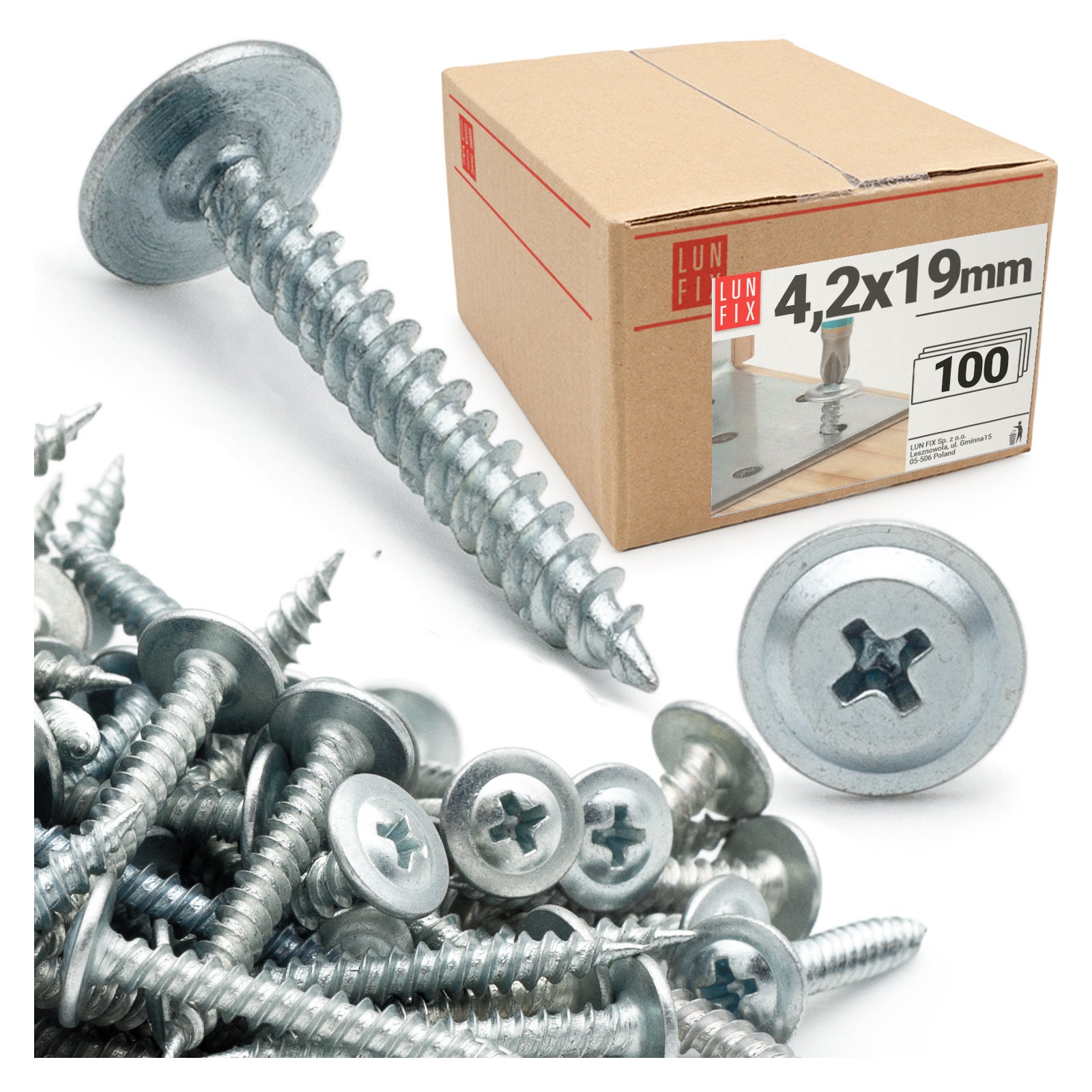 Wkręty do metalu z łbem podkładkowym 4,2x19mm 100szt.