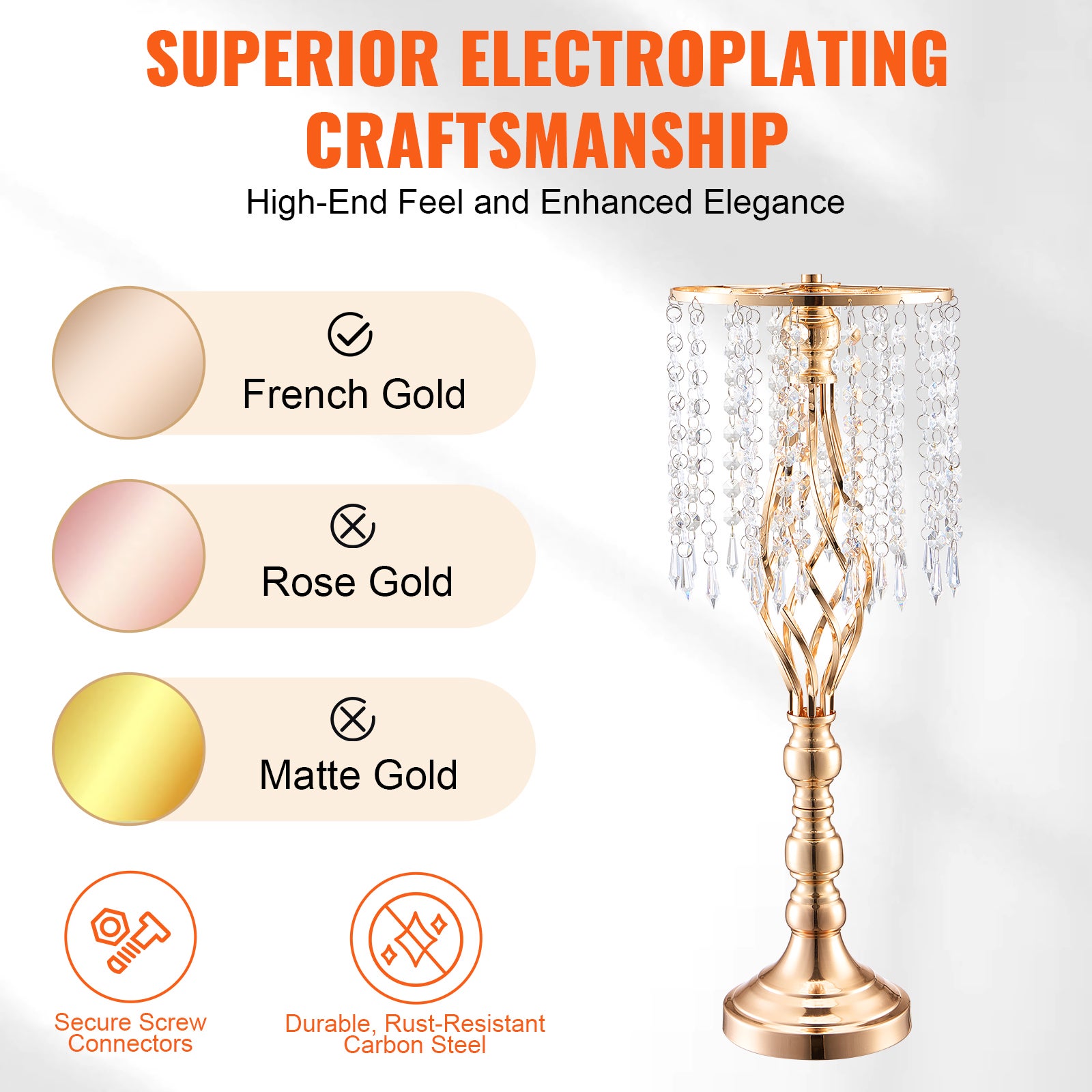 Lot de 10 supports fleurs mariage SucceBuy en cristal, hauteur 55 cm, vases en métal doré pour décoration florale - 5