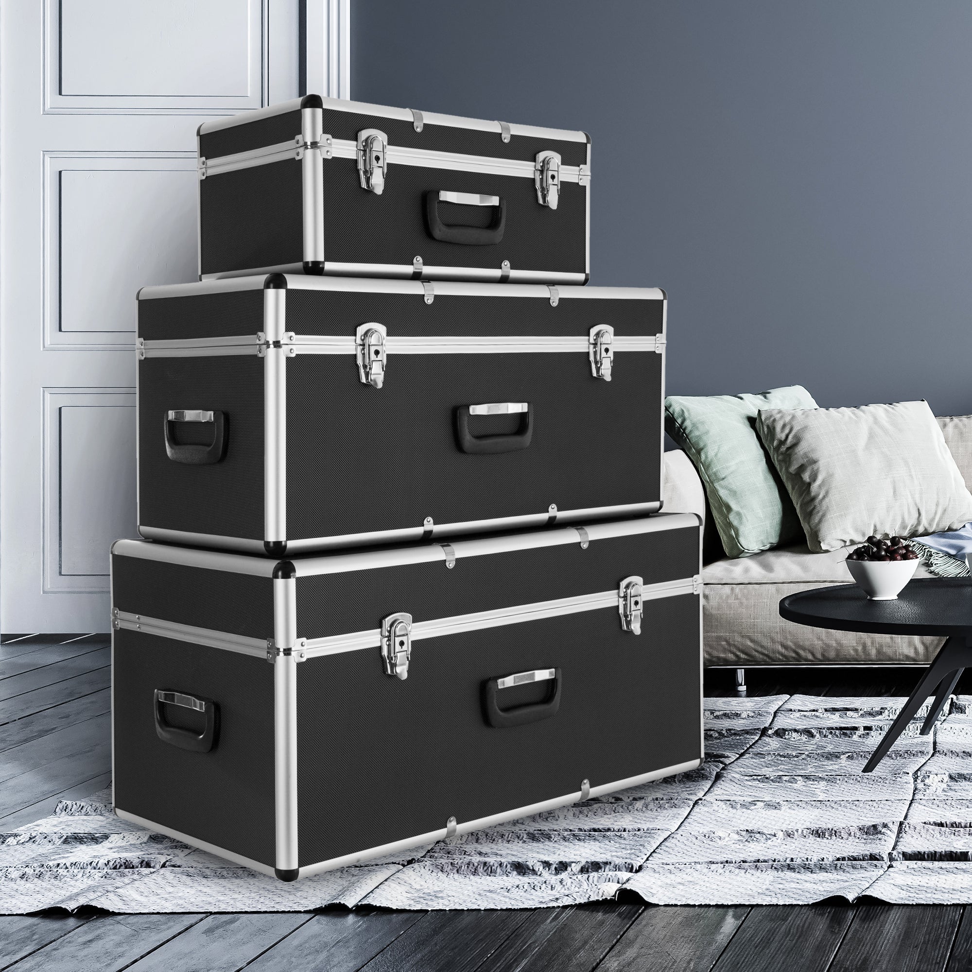 AREBOS Lot de 3 valises de transport Aluminium Volume total de 200 l verrouillables avec poignées Boîtes de transport - 2