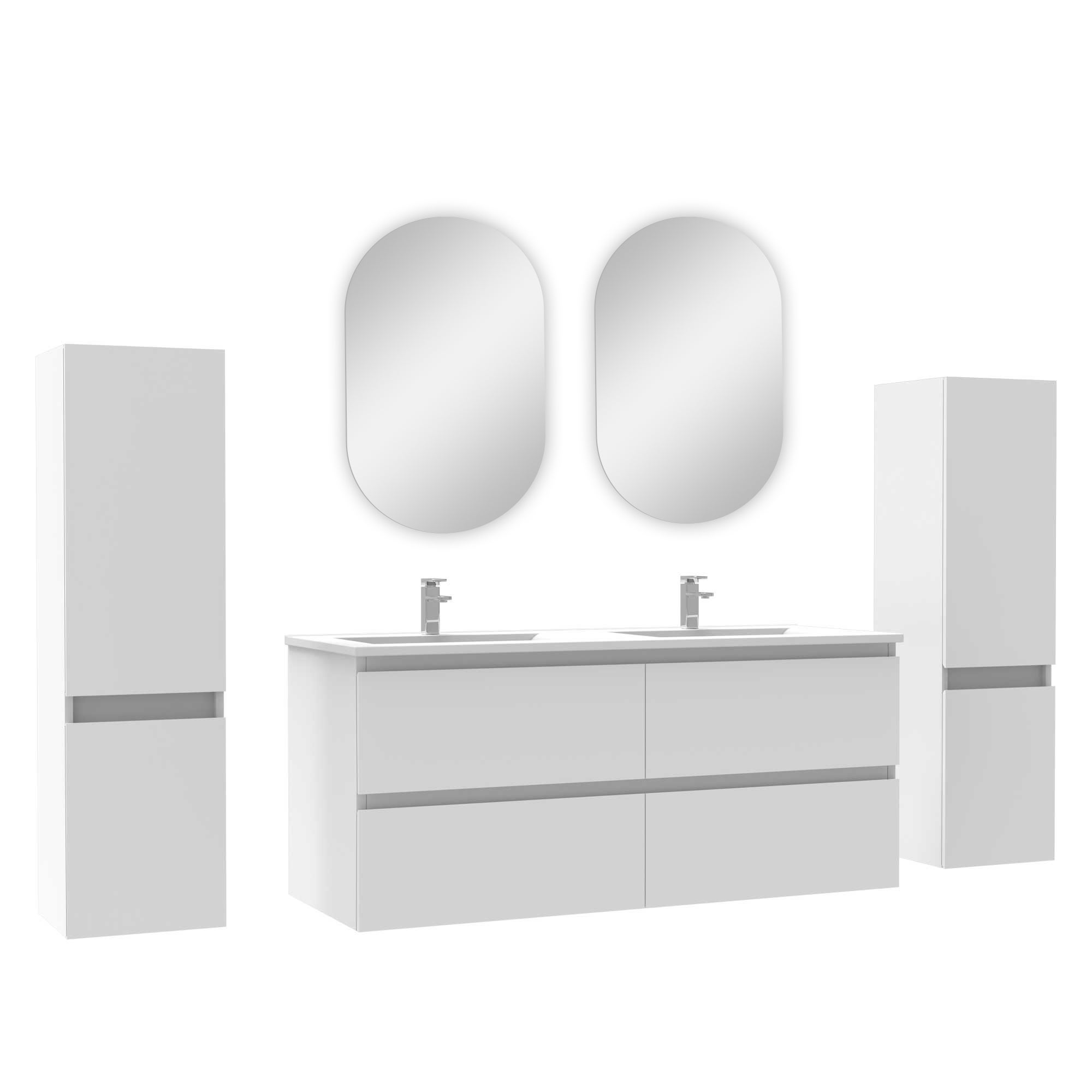 AICA Ensemble meuble double vasque L.120cm chêne 2 portes + lavabo + LED miroir moderne
