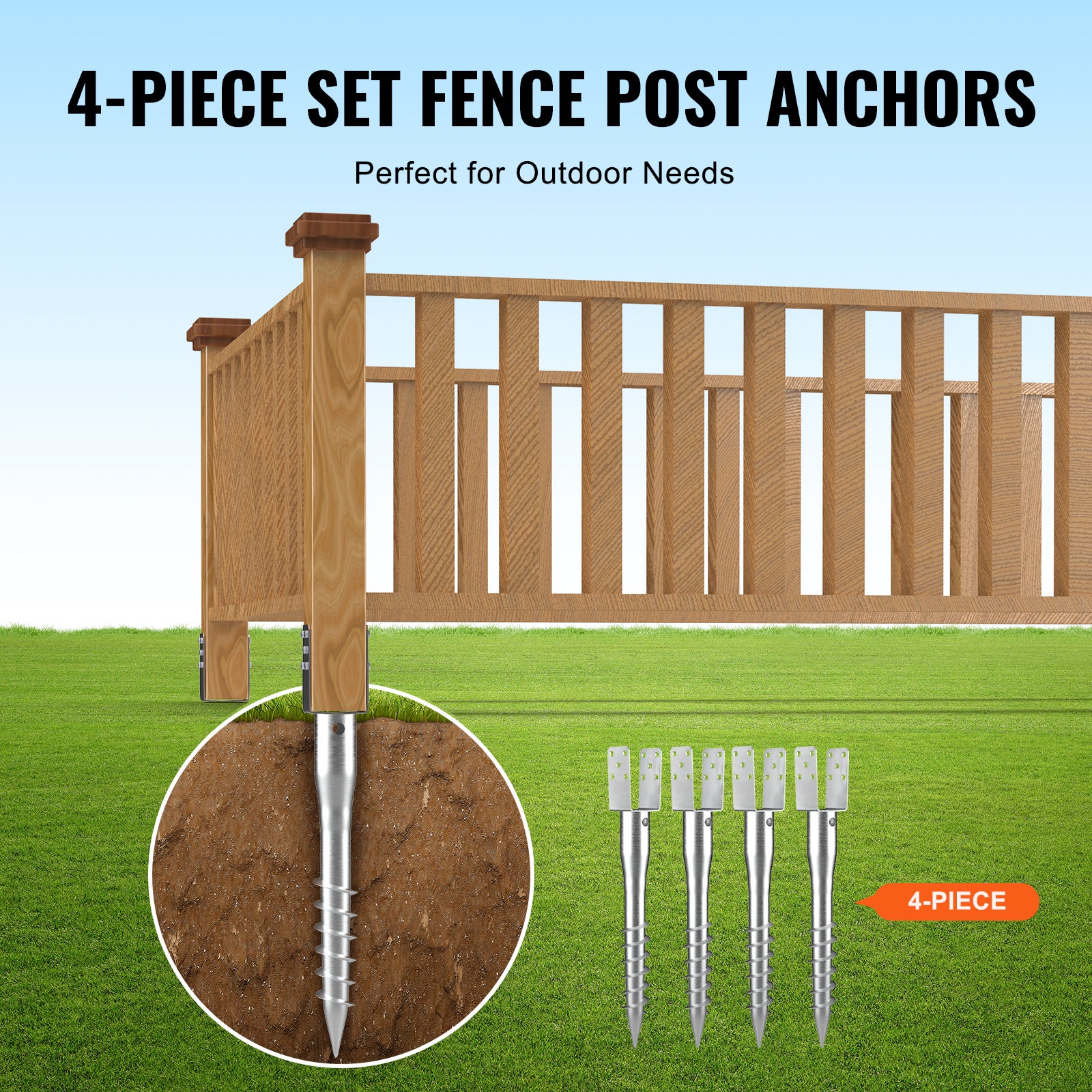 Lot 4 ancrages au sol sans fouille SucceBuy 10,9 x 7,5 x 70,5 cm, comprend 6 tire-fonds et barres d'armature, support en acier en forme U pour boîte - 7
