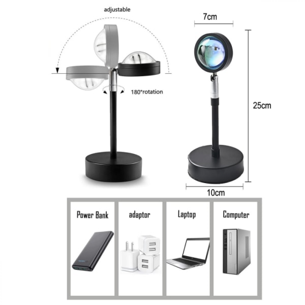Projektor LED Sunset Lamp z funkcją obrotu 360 stopni, dekoracyjny nastrój do sypialni - 4