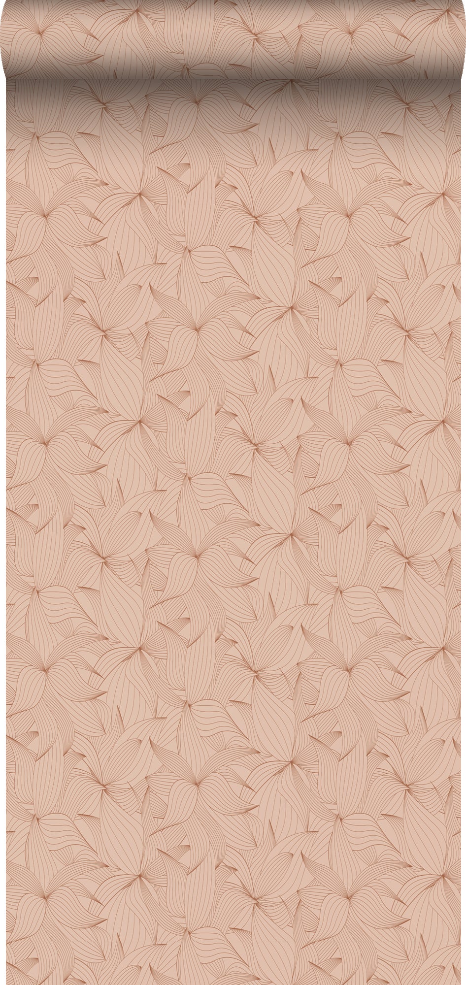Tapeta narysowane liście jasnej terakoty - 50 x 900 cm - ESTAHOME