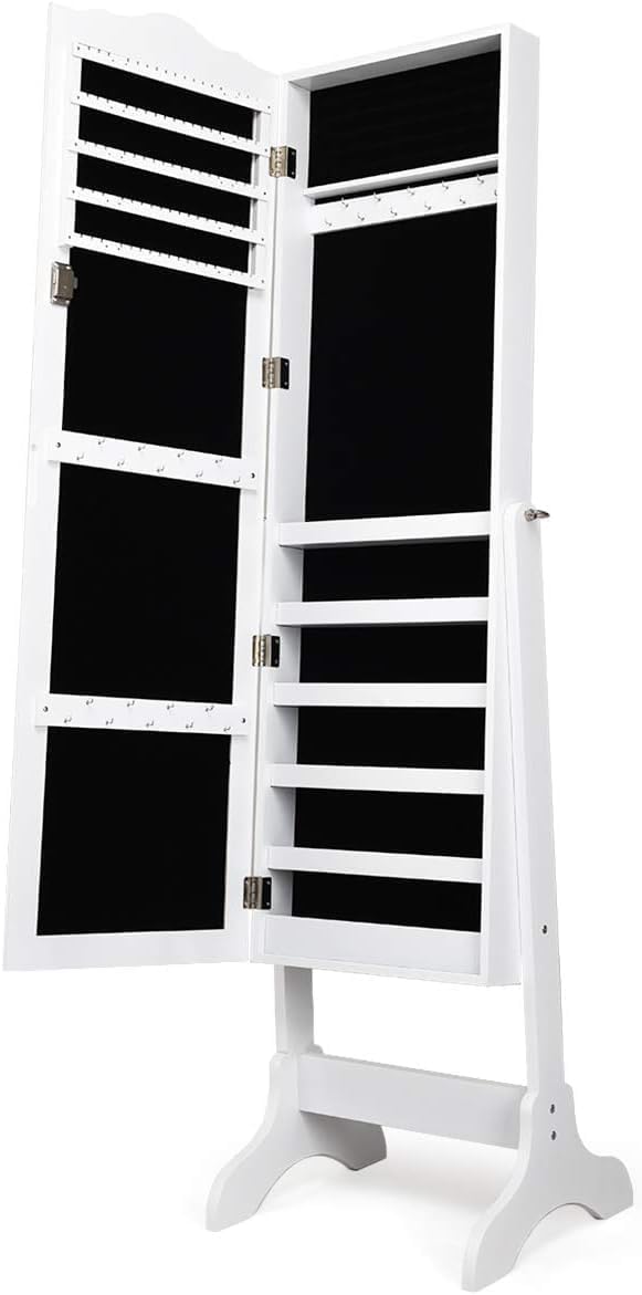 Armoire à Bijoux avec Miroir Réglable, Armoire à Bijoux sur Pieds, Organiseur de Bijoux Verrouillable, Armoire de Rangement avec Miroir, Blanc - 4