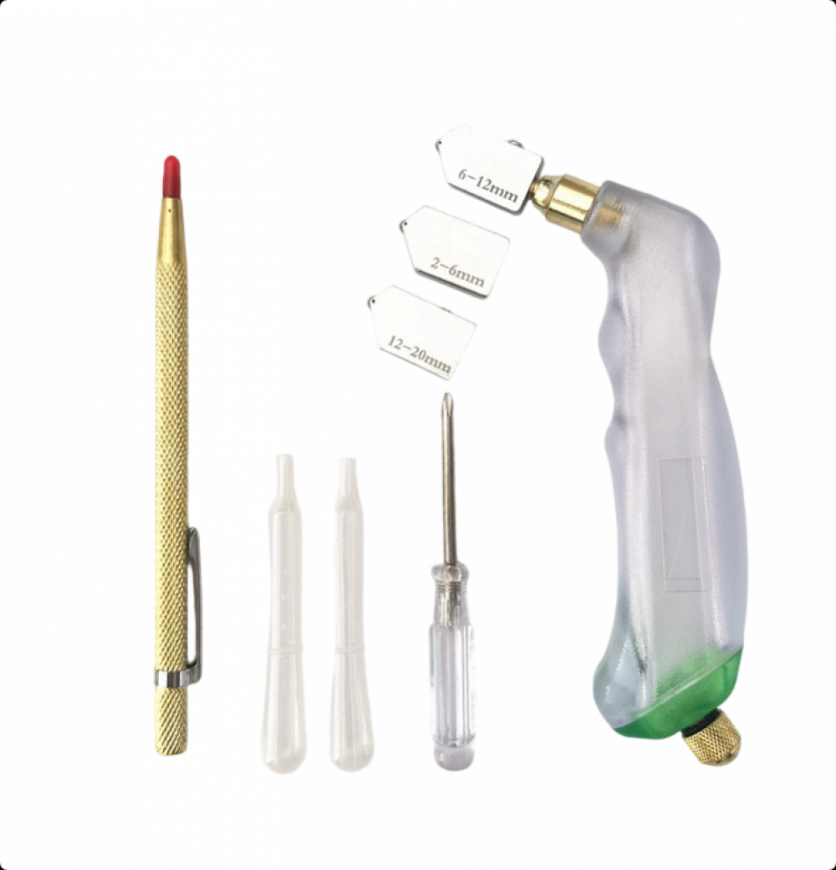 Set de tăiat sticlă cu 7 piese, 2-20 mm, cu mâner ergonomic din aliaj și unelte, cap de tăiere, kit de lucru profesional