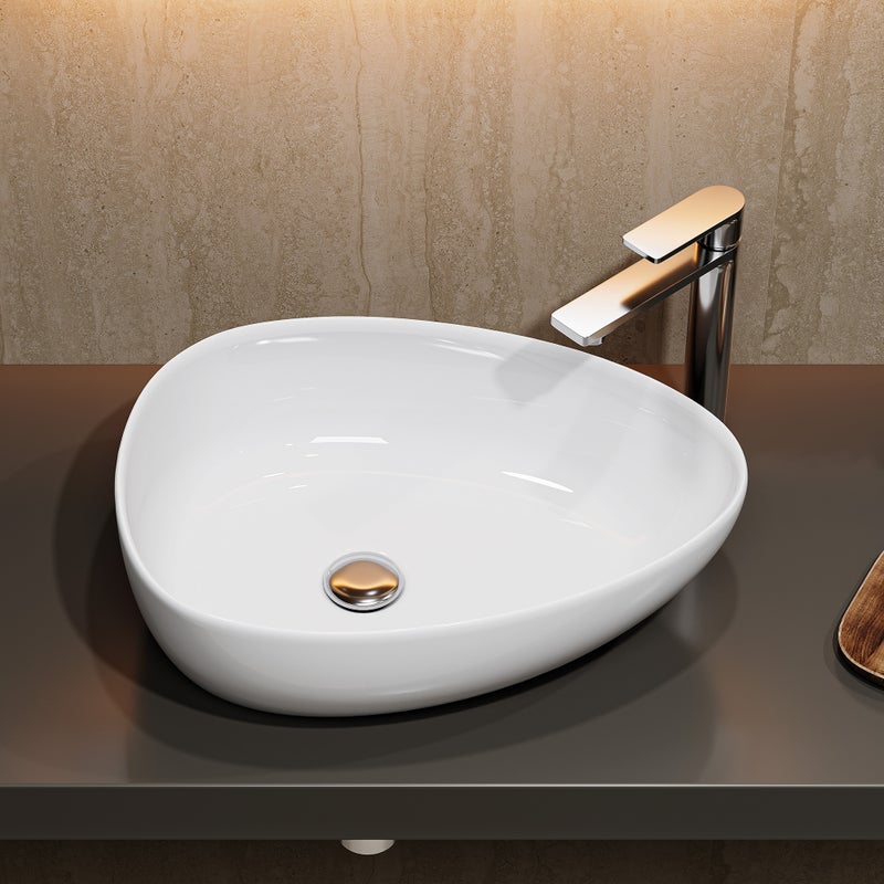 HOROW Umywalka nablatowa, 47 x 35 cm, biała, bez otworu na baterię i przelewu