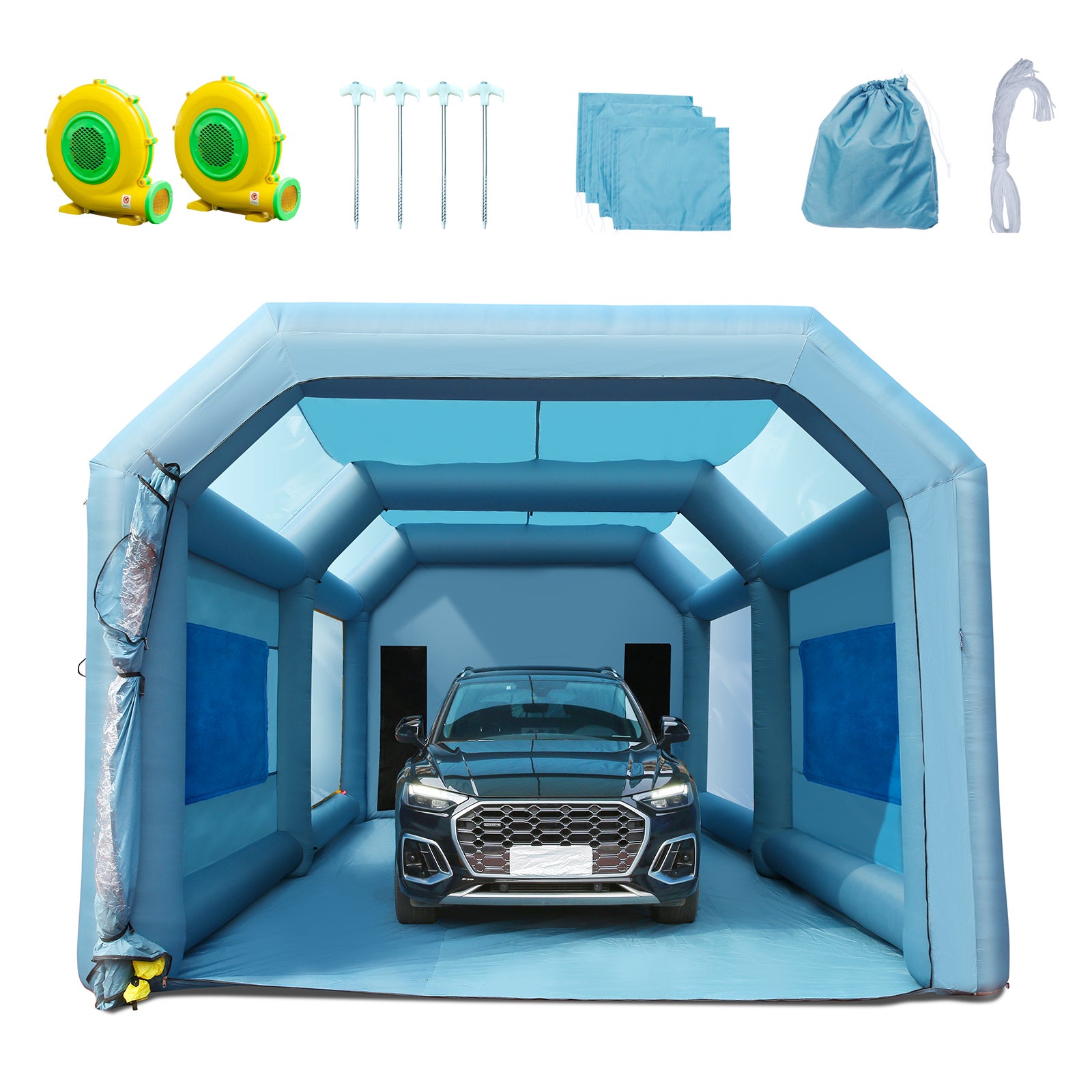Przenośny nadmuchiwany namiot malarski 7.3x3.8x2.8m DIY Malowanie natryskowe 750 + 960W Anti-Spray Paint Booth do projektów DIY Hobby Paint Mach VEVOR