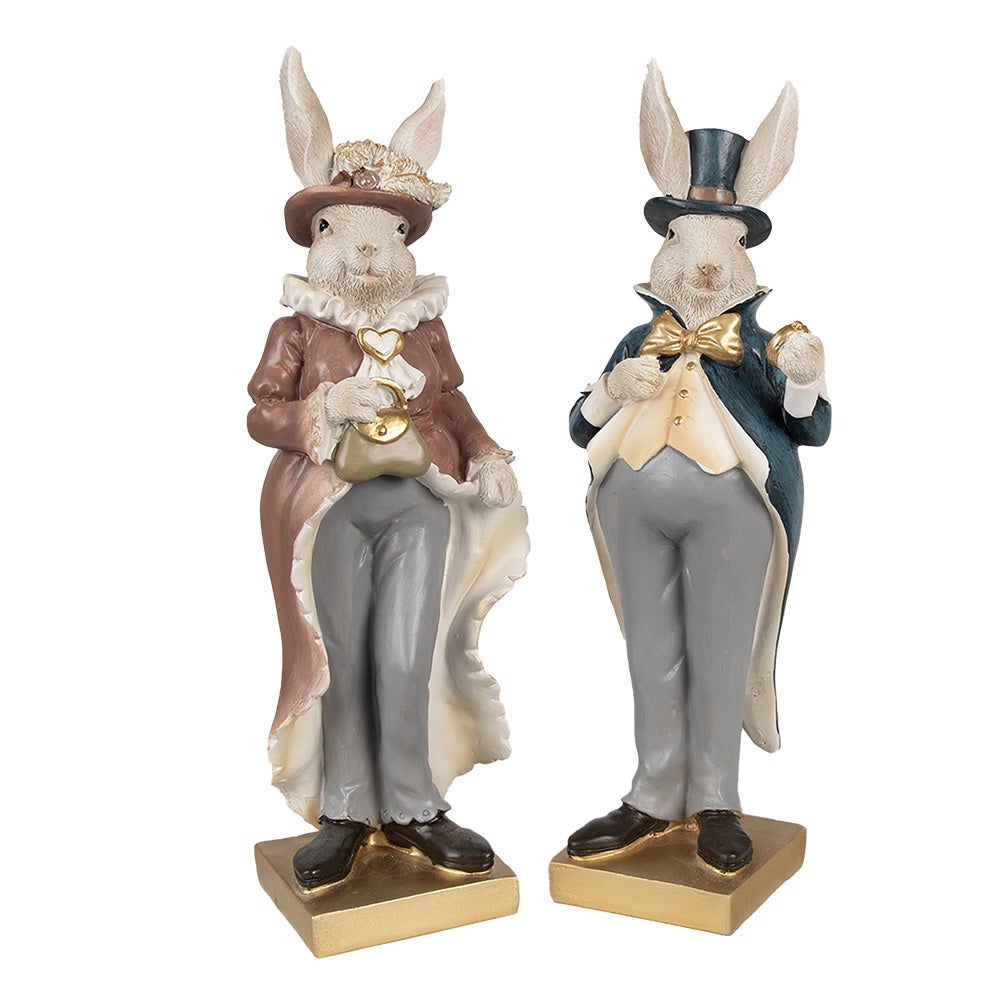 Clayre & Eef Figurine Lapin 30 cm Beige Bleu - 5