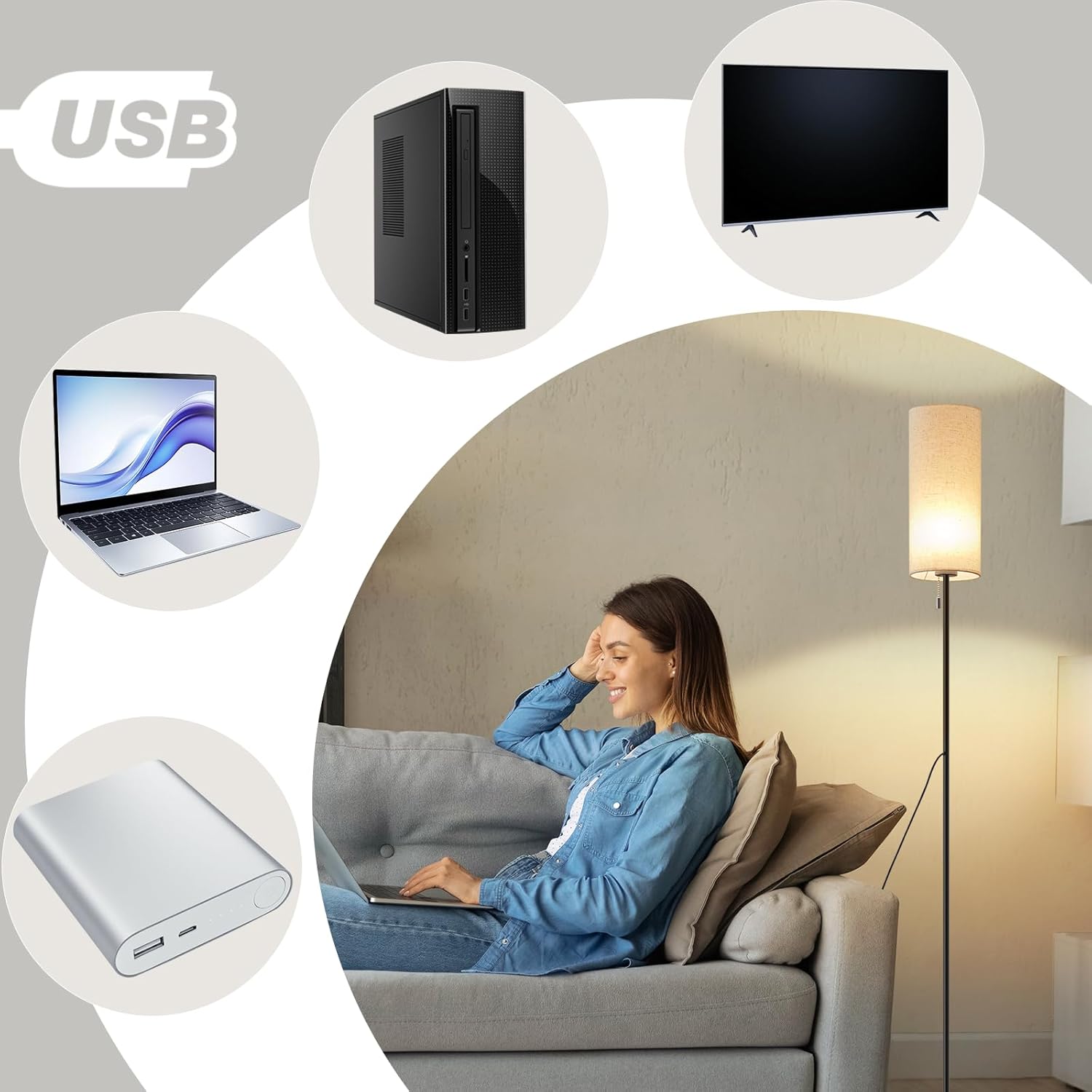 ZMH Lampa podłogowa LED Retro z kloszem z tkaniny ściemniającej do salonu z przełącznikiem kablowym - 7