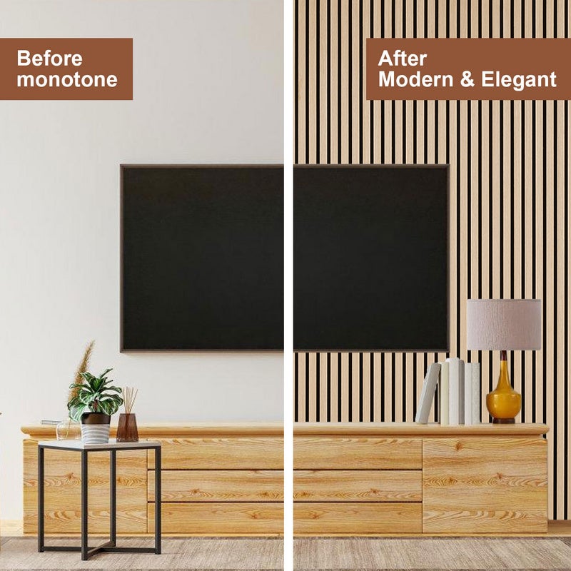 Panel de listones de MDF Revestimiento mural natural Moderno panel mural acústico de chapa de madera y fieltro 120x60x2,1cm roble - 6