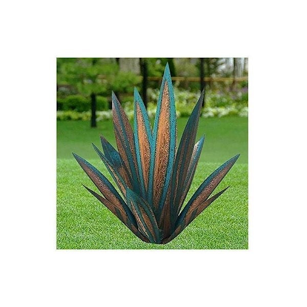 Décoration de jardin en métal, plante d'agave, sculpture rustique en métal, statue de jardin rustique, 65 cm, 9 feuilles - 3