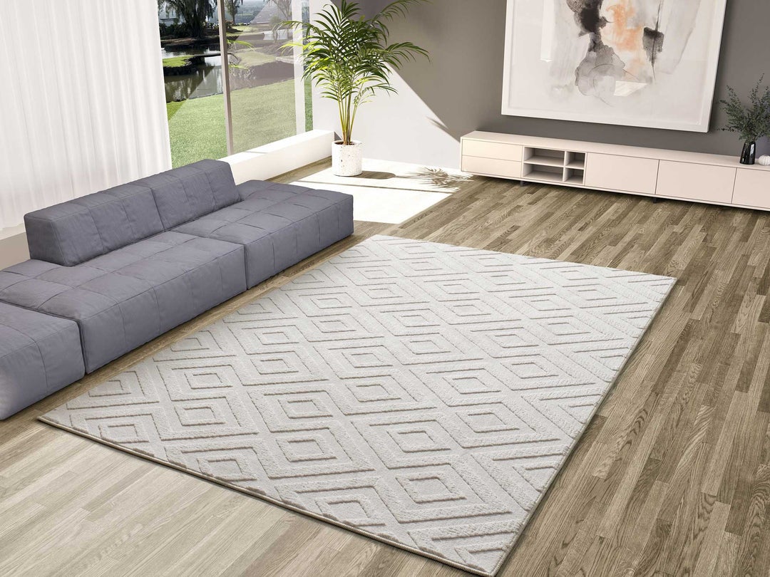 Prostokątny kremowy dywan wewnętrzny 120 x 170 cm geometryczny STYLE z reliefem - ATTICGO