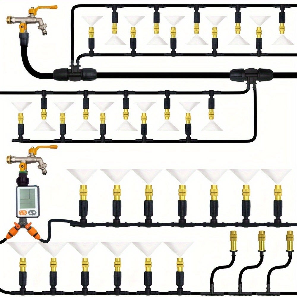 Système de brumisation et de refroidissement pour jardin extérieur de 30 m, arrosage, buses en laiton de 6,35 mm, tuyau de 4/7 mm pour-terrasse. - 3