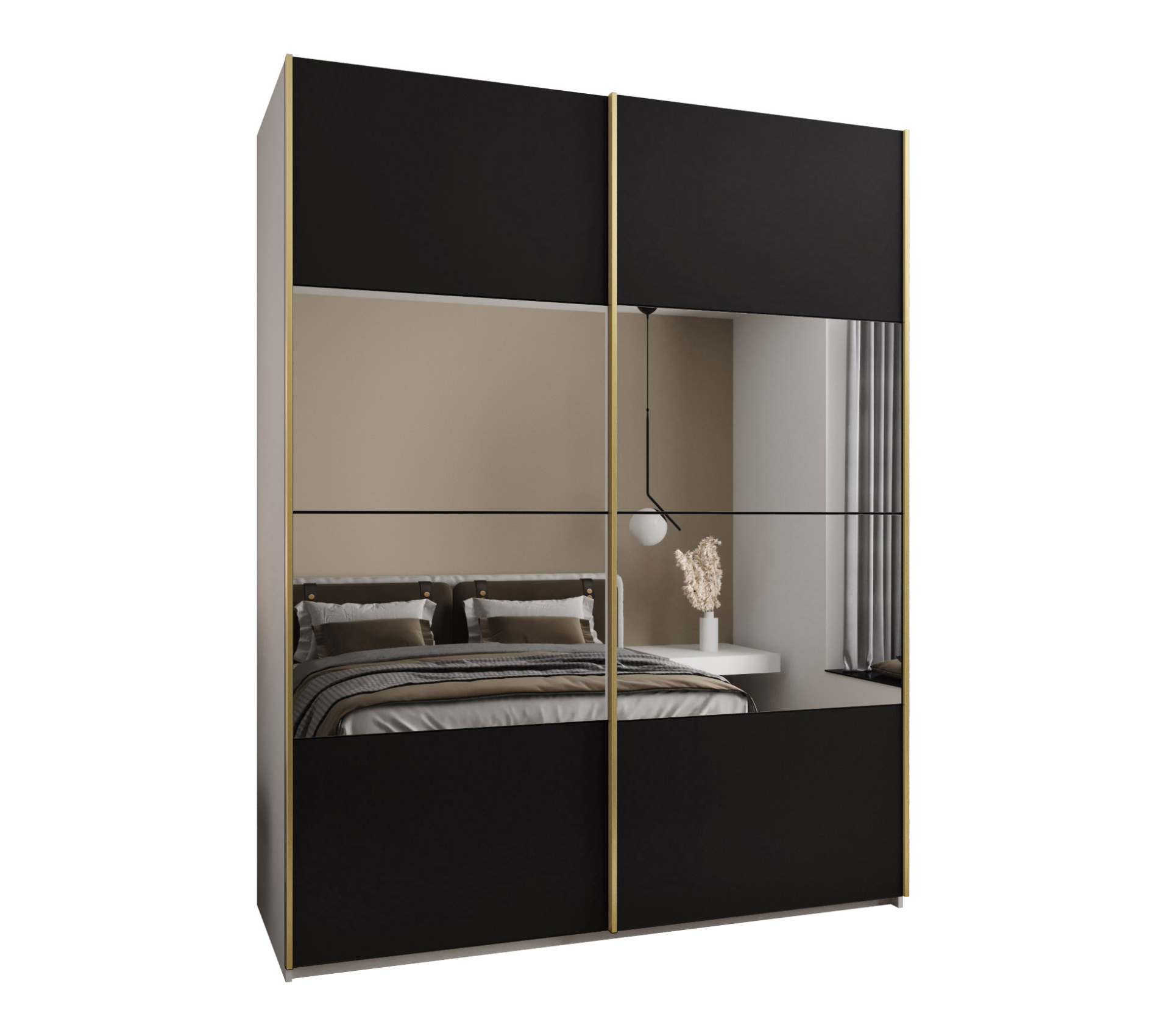 Szafa przesuwna wysoka Lux 4 190 x 64 x 245,5 cm biały + czarny + u. złoty - Abiks Meble