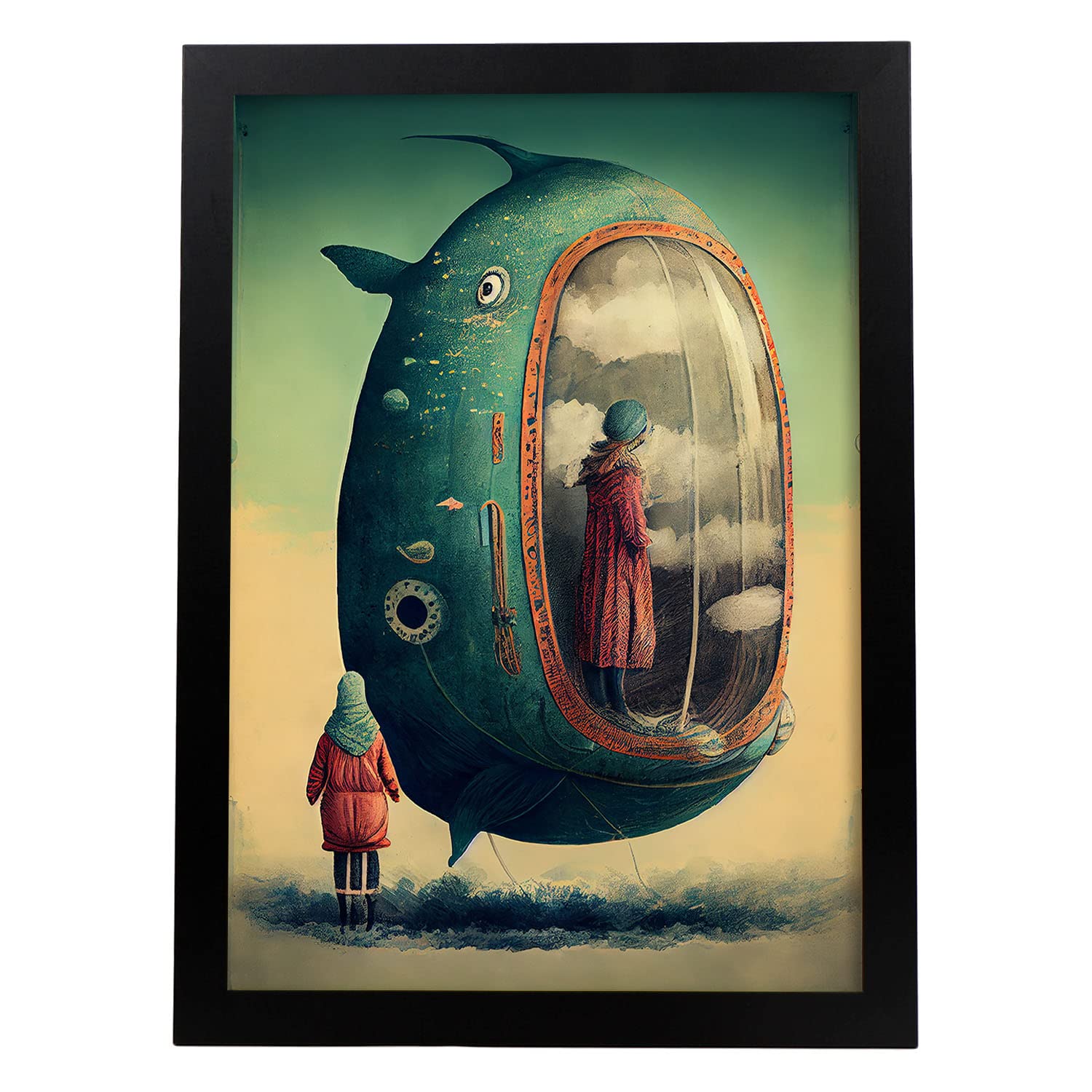 Nacnic poster pez en estilo surrealismo cinematográfico ilustraciones y grabados de historieta abstracta y artística para a3 marco negro