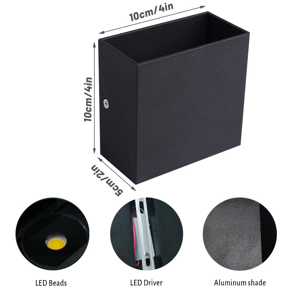 Lámpara de pared LED de 2 uds., lámpara de pared interior moderna de 6W, aplique de pared cuadrado negro de 3000K para dormitorio y sala de estar - 2