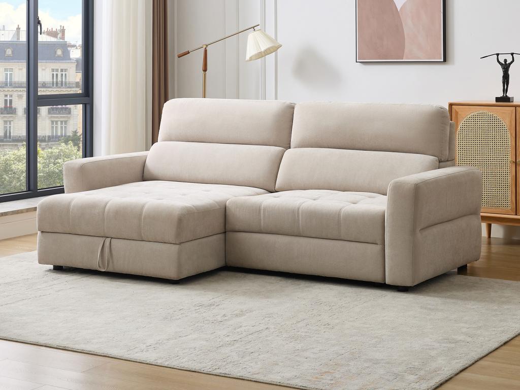 Sofá rinconera izquierda eléctrico con asiento deslizante de tela beige olmerio