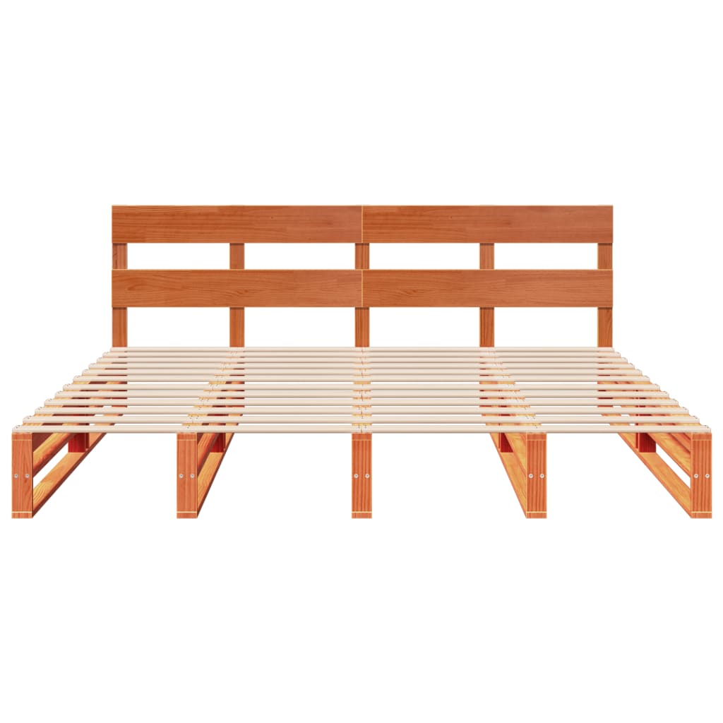 Cadre de lit sans matelas en bois de pin massif ciré marron, pour la chambre, 200 × 200 cm - 6