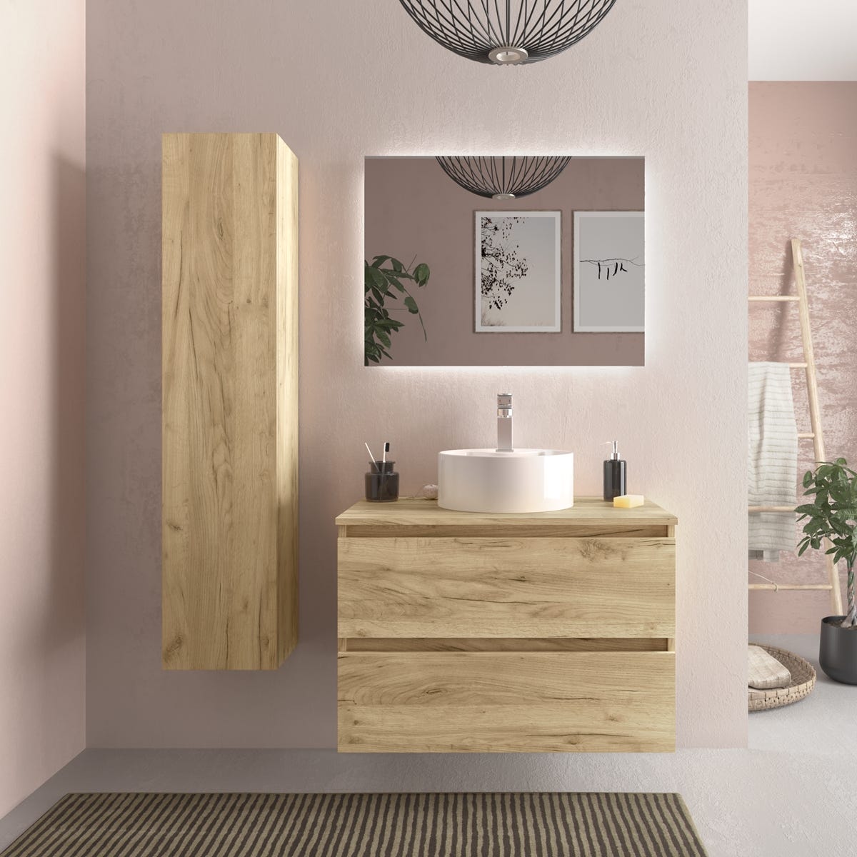 Meuble de salle de bain BEQUIA 80cm Chêne | Vasque à poser | Leroy Merlin