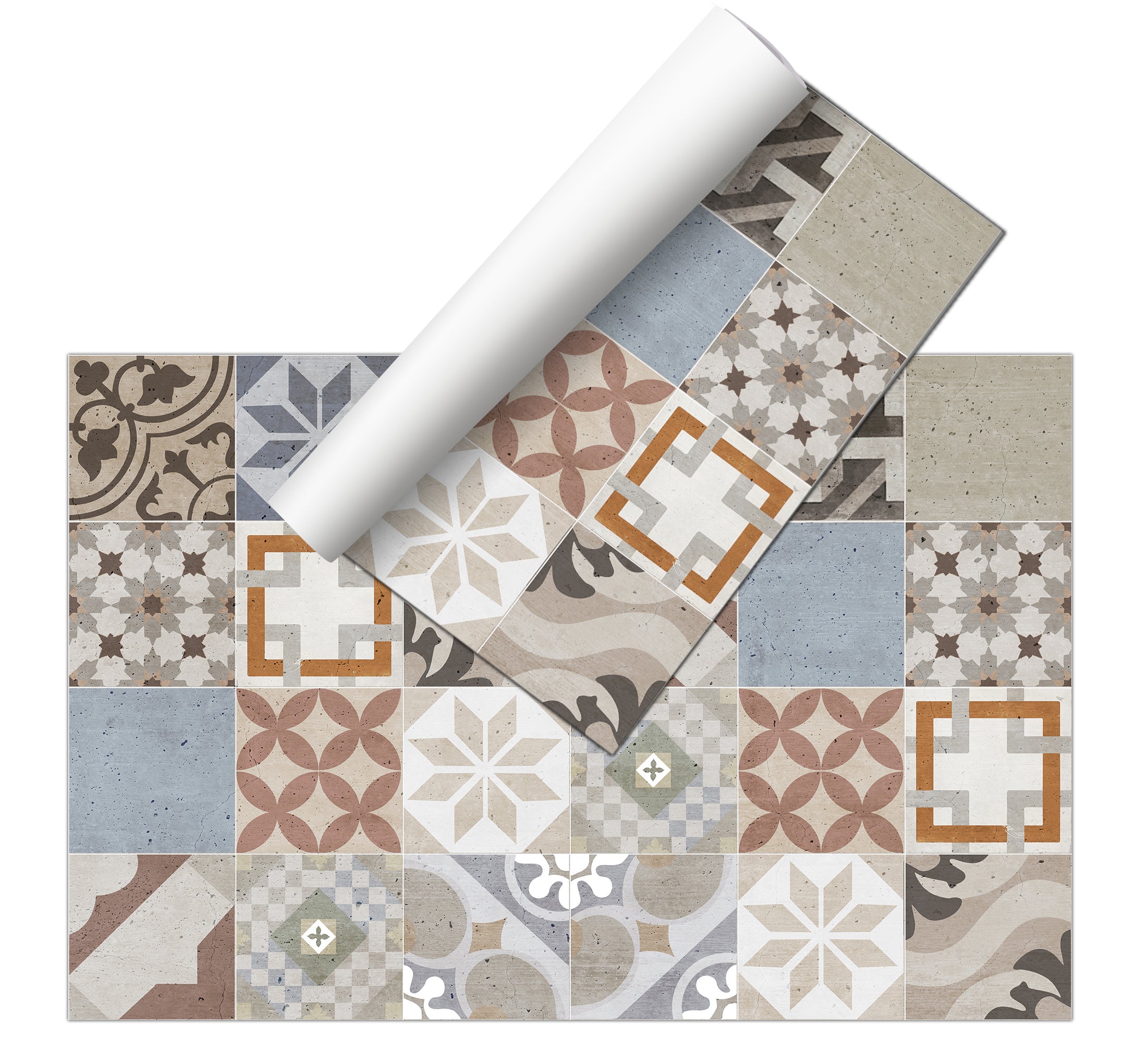 Tapete de vinil Azulejos vintage C 66x100 cm - PVC antiderrapante, vinílico para cozinha ou sala, lavável, estilo hidráulico - 7