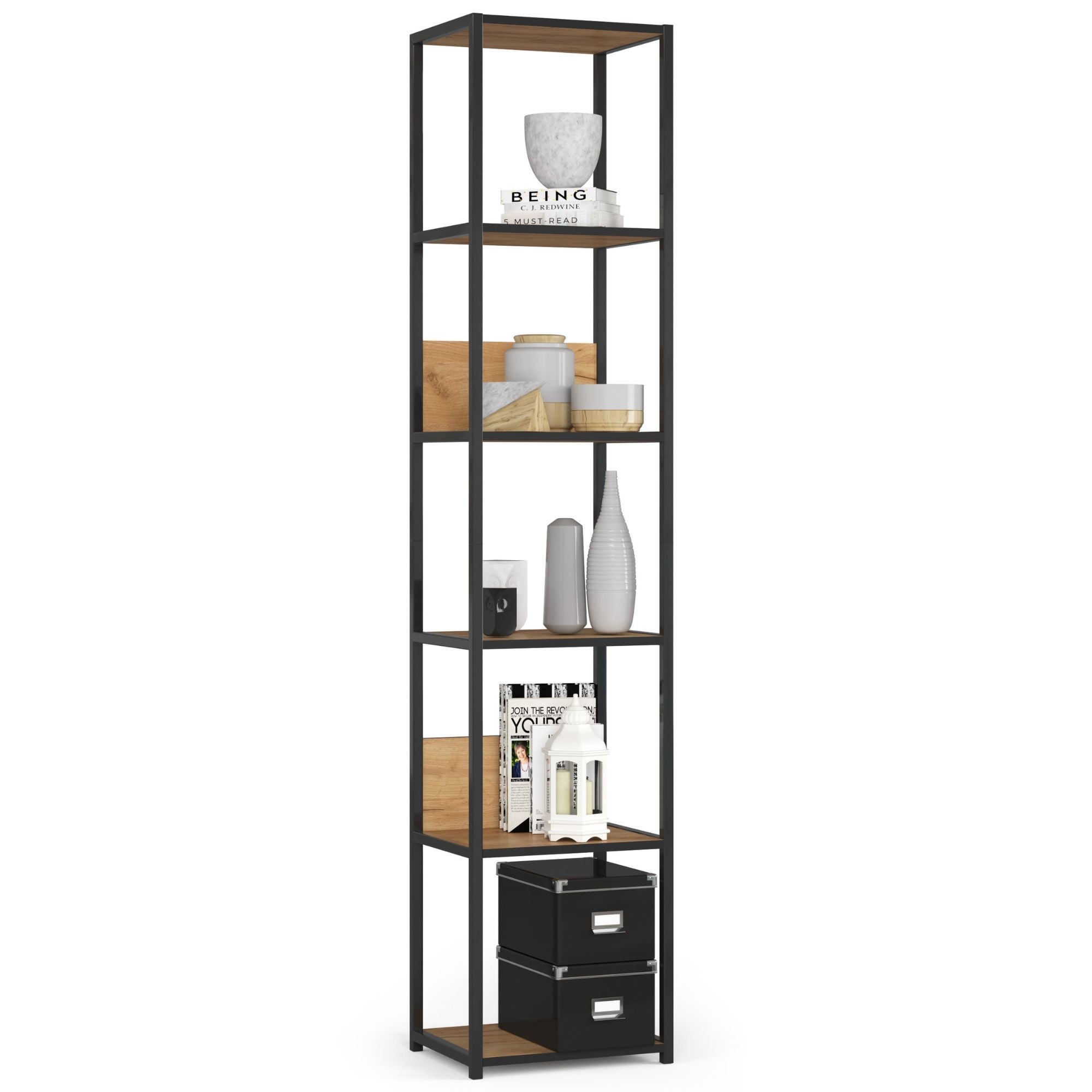 Regał loft AKORD metalowy Czarny 40 cm kolor Dąb Craft mat 6 półek 40x32x192 cm