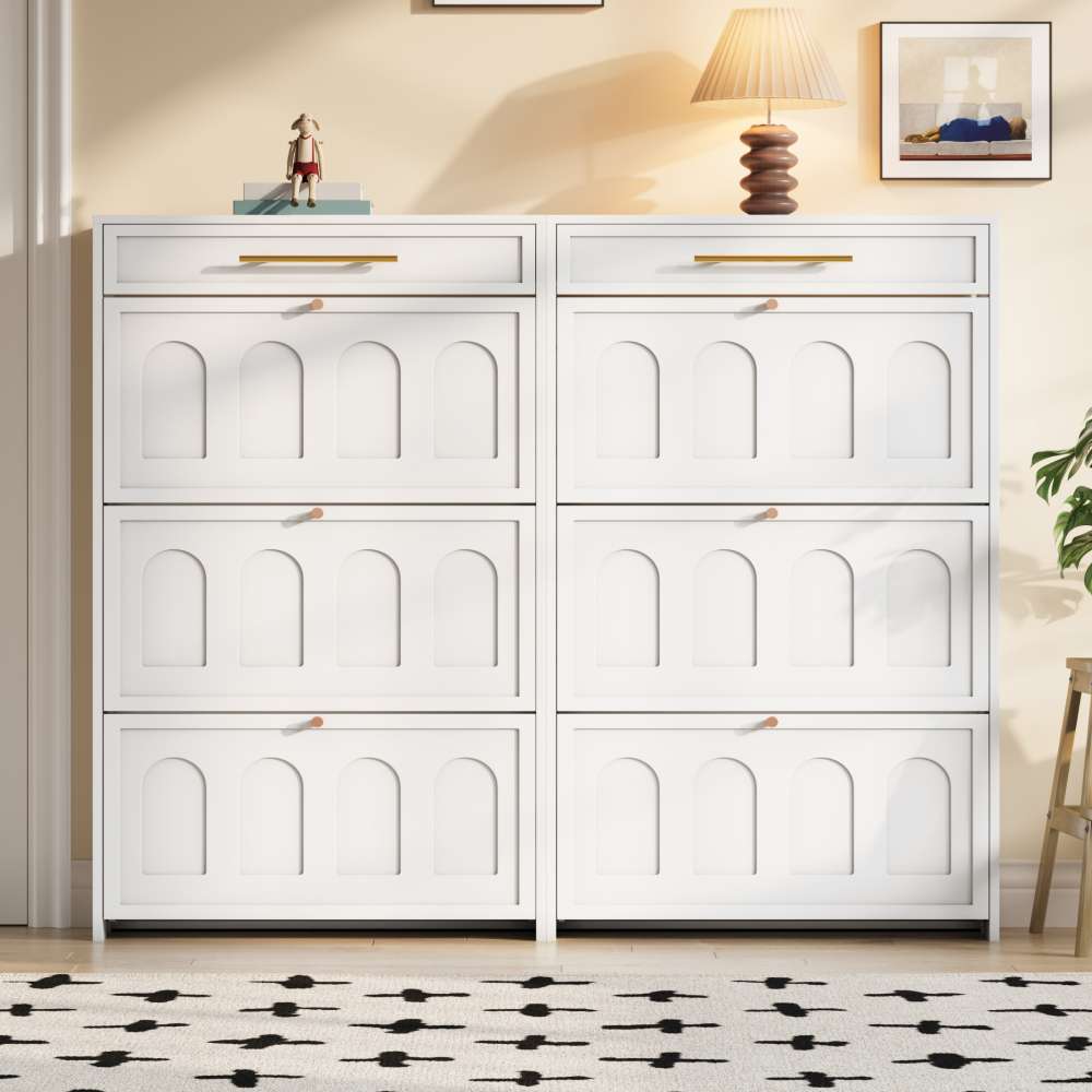Biała szafka na buty MDF 12 przegród 2 szuflady nowoczesna komoda do przedpokoju salonu biura organizer meble do przechowywania