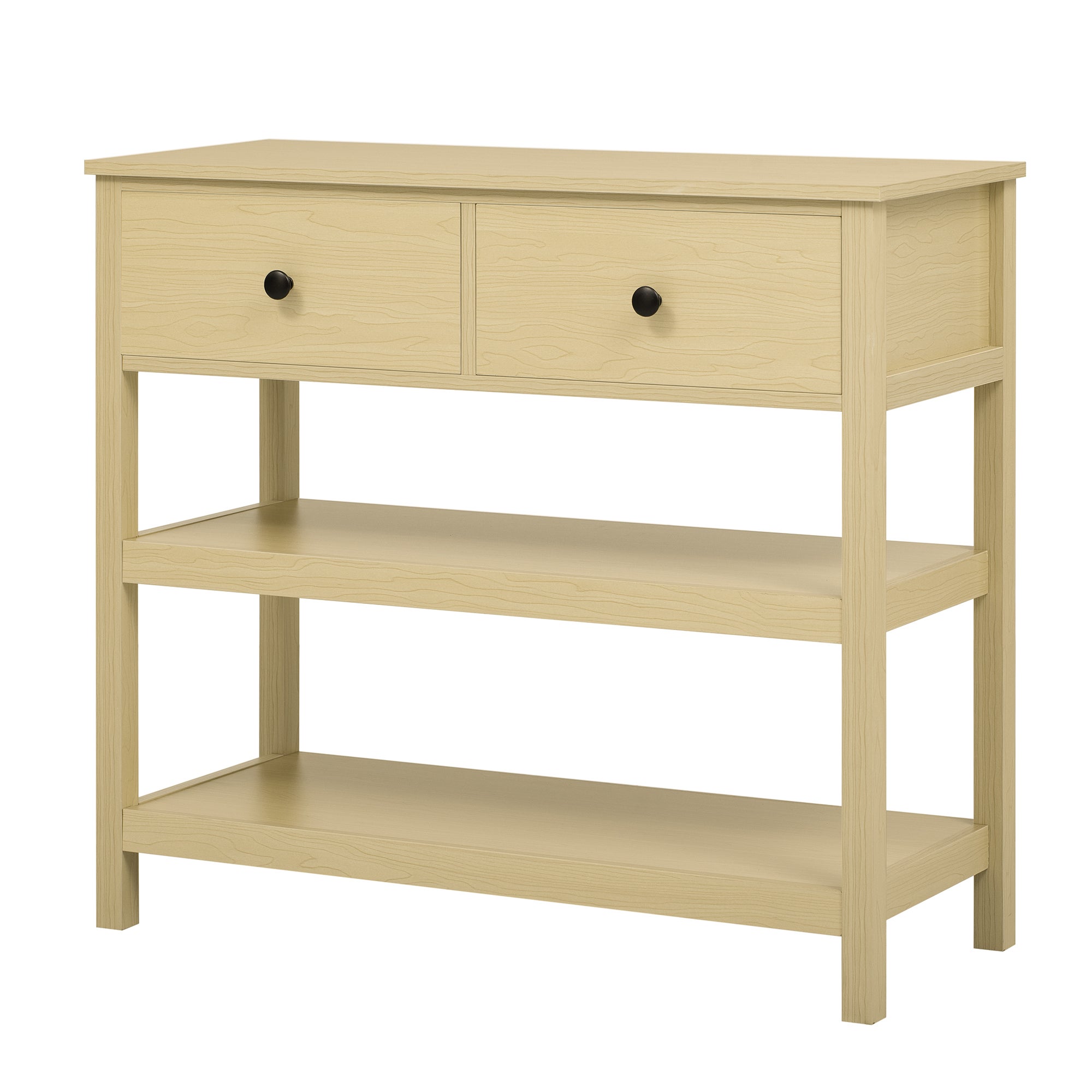 Table console moderne - avec 2 tiroirs - avec des étagères ouvertes - Naturel - 7