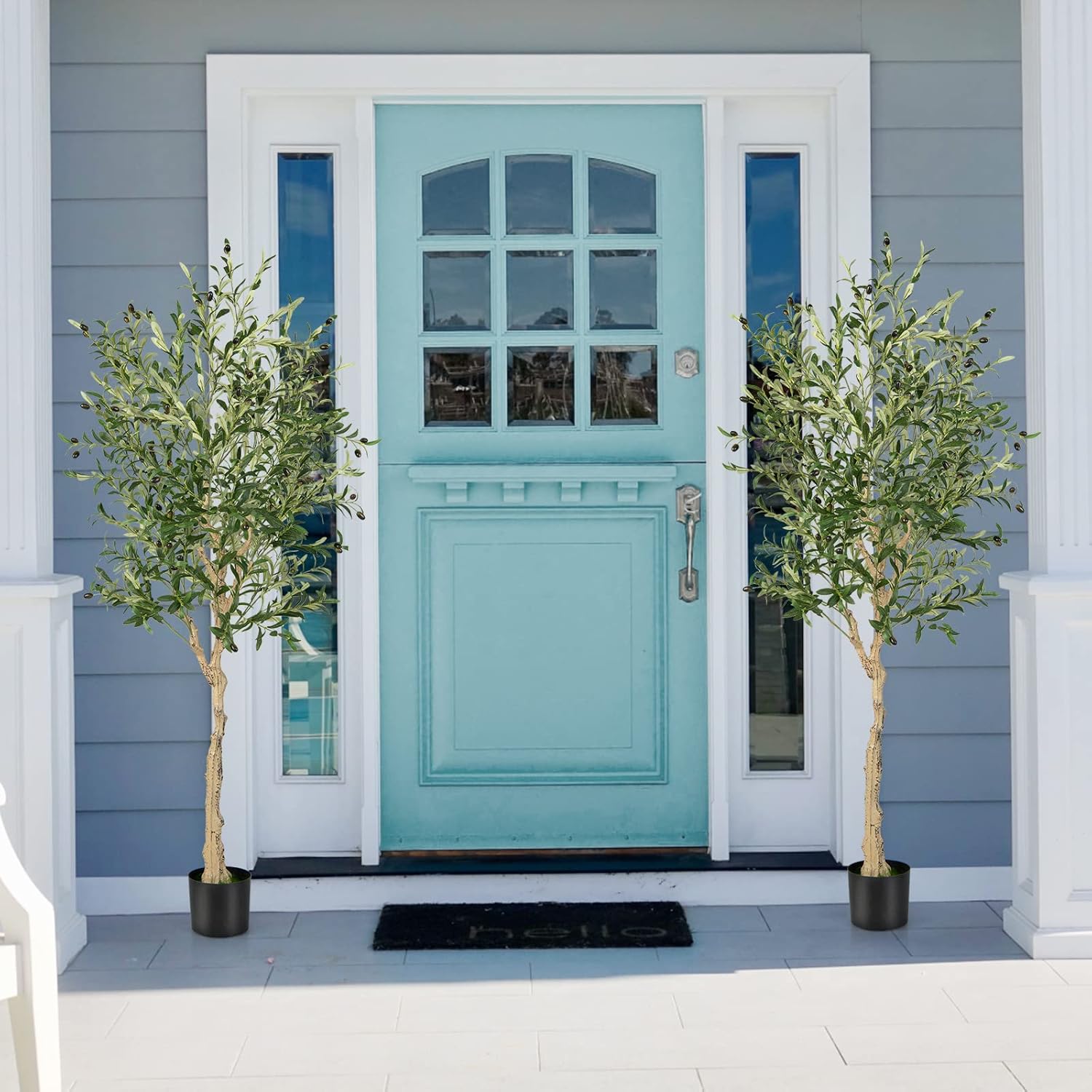 Lot de 1 Plante Artificielle en Pot Hauteur 185CM, Olivier Artificiel 1296 Feuilles en Soie 72 Fruits avec Base de Ciment Décoration - 9